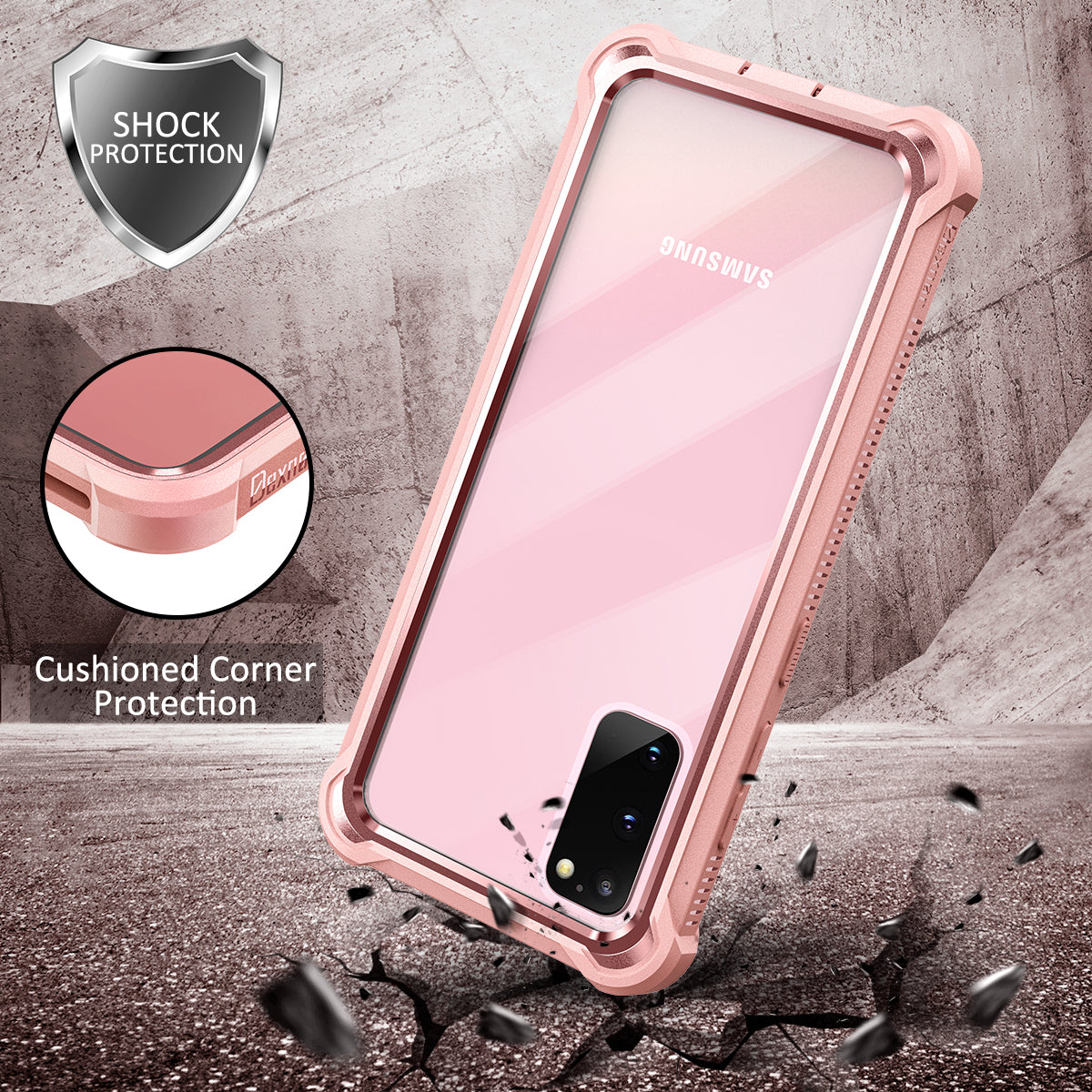 Dexnor Case for Samsung  Galaxy S20 with Screen Protector Clear Electroplated Metal 360 Full Body Rugged Protective Shockproof Hard Cover Heavy Duty Defender Bumper