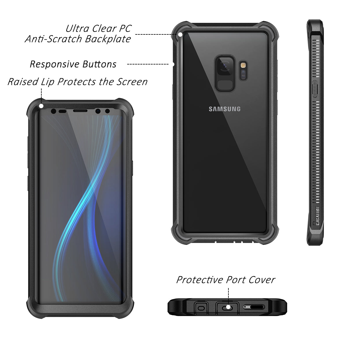 Dexnor Case for Galaxy S9 with Screen Protector Clear Military Grade Rugged 360 Full Body Protective Shockproof Hard Back Cover Defender Heavy Duty Bumper
