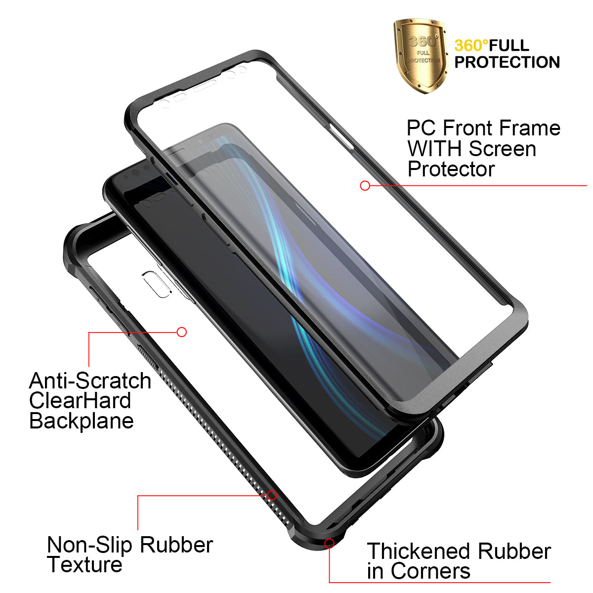 Dexnor Case for Galaxy S9 with Screen Protector Clear Military Grade Rugged 360 Full Body Protective Shockproof Hard Back Cover Defender Heavy Duty Bumper