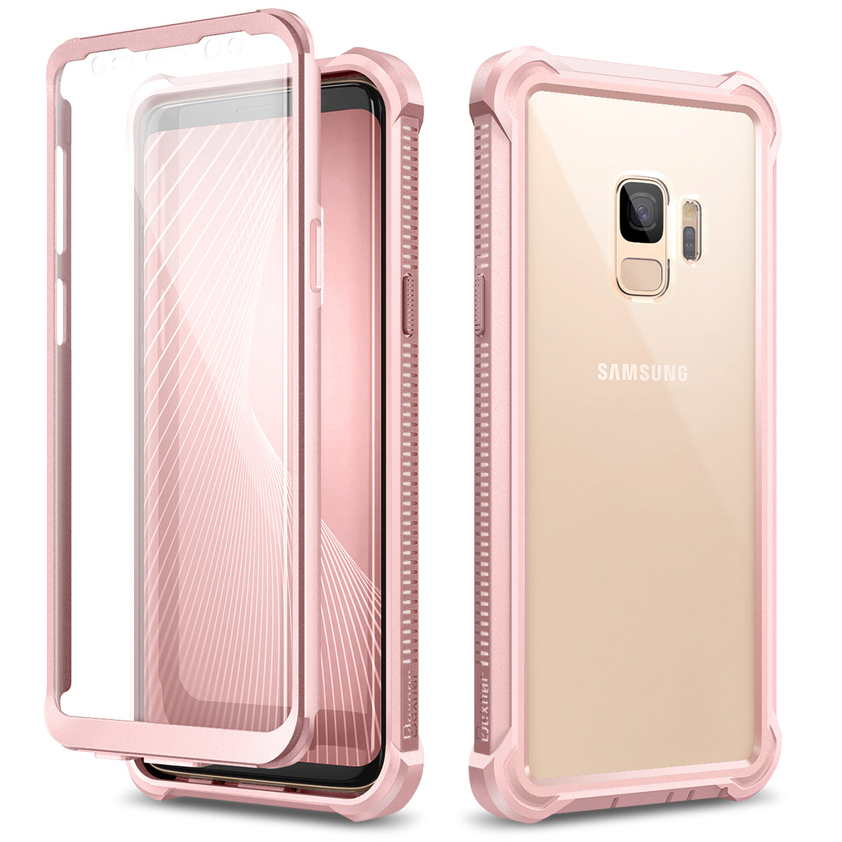 Dexnor Case for Samsung Galaxy S9 with Screen Protector Electroplated Frame Clear Back Cover Rugged 360 Full Body Protective Shockproof Heavy Duty Bumper