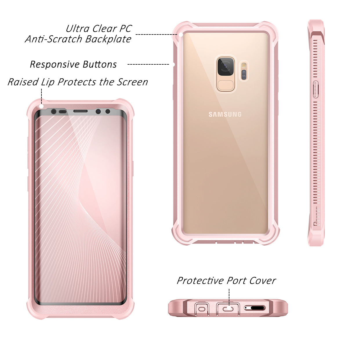 Dexnor Case for Samsung Galaxy S9 with Screen Protector Electroplated Frame Clear Back Cover Rugged 360 Full Body Protective Shockproof Heavy Duty Bumper