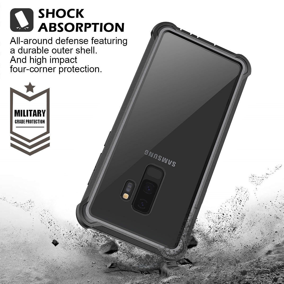 Dexnor Case for Galaxy S9 Plus with Screen Protector Clear Military Grade Rugged 360 Full Body Protective Shockproof Hard Back Cover Defender Heavy Duty Bumper