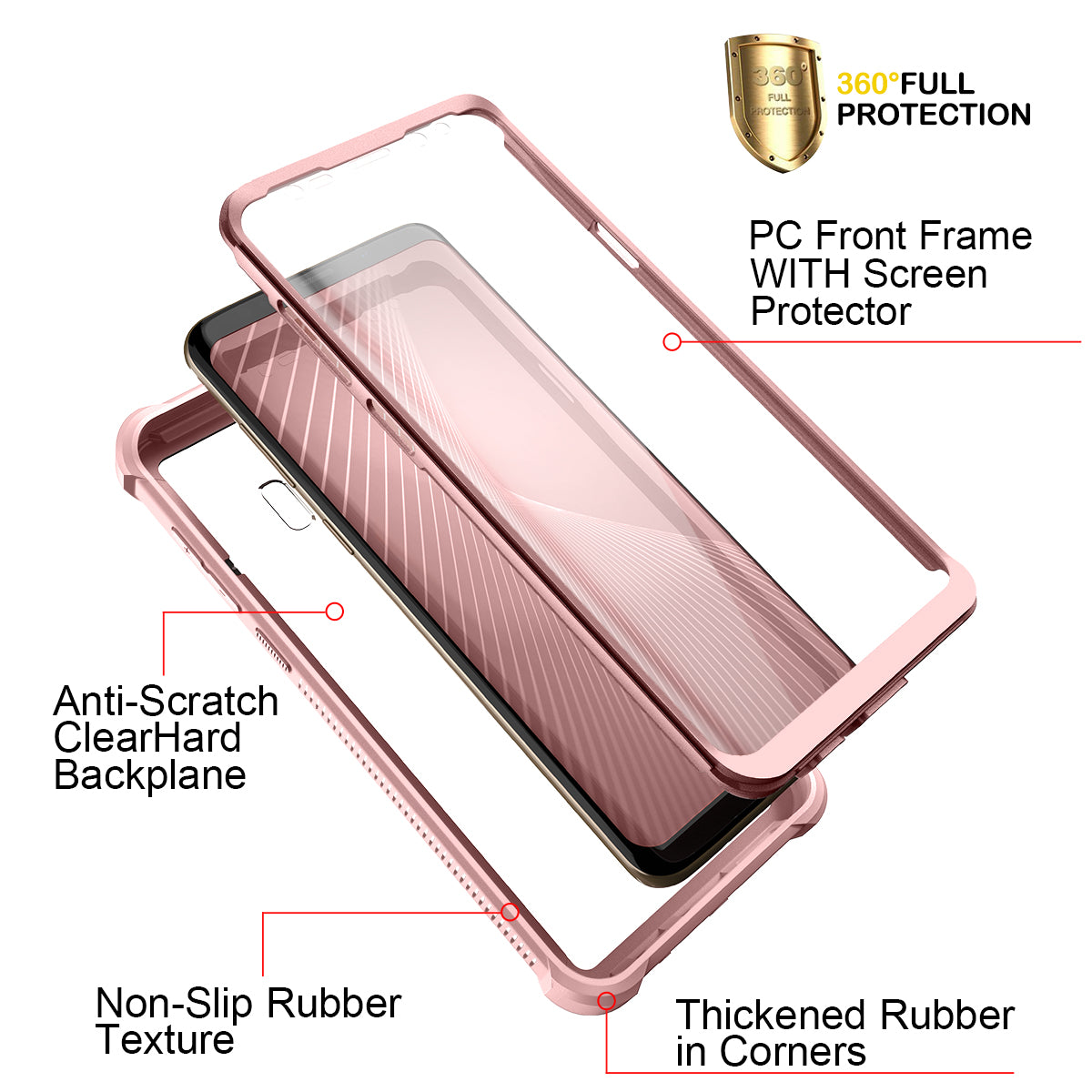 Dexnor Case for Galaxy S9 Plus with Screen Protector Clear Military Grade Rugged 360 Full Body Protective Shockproof Hard Back Cover Defender Heavy Duty Bumper