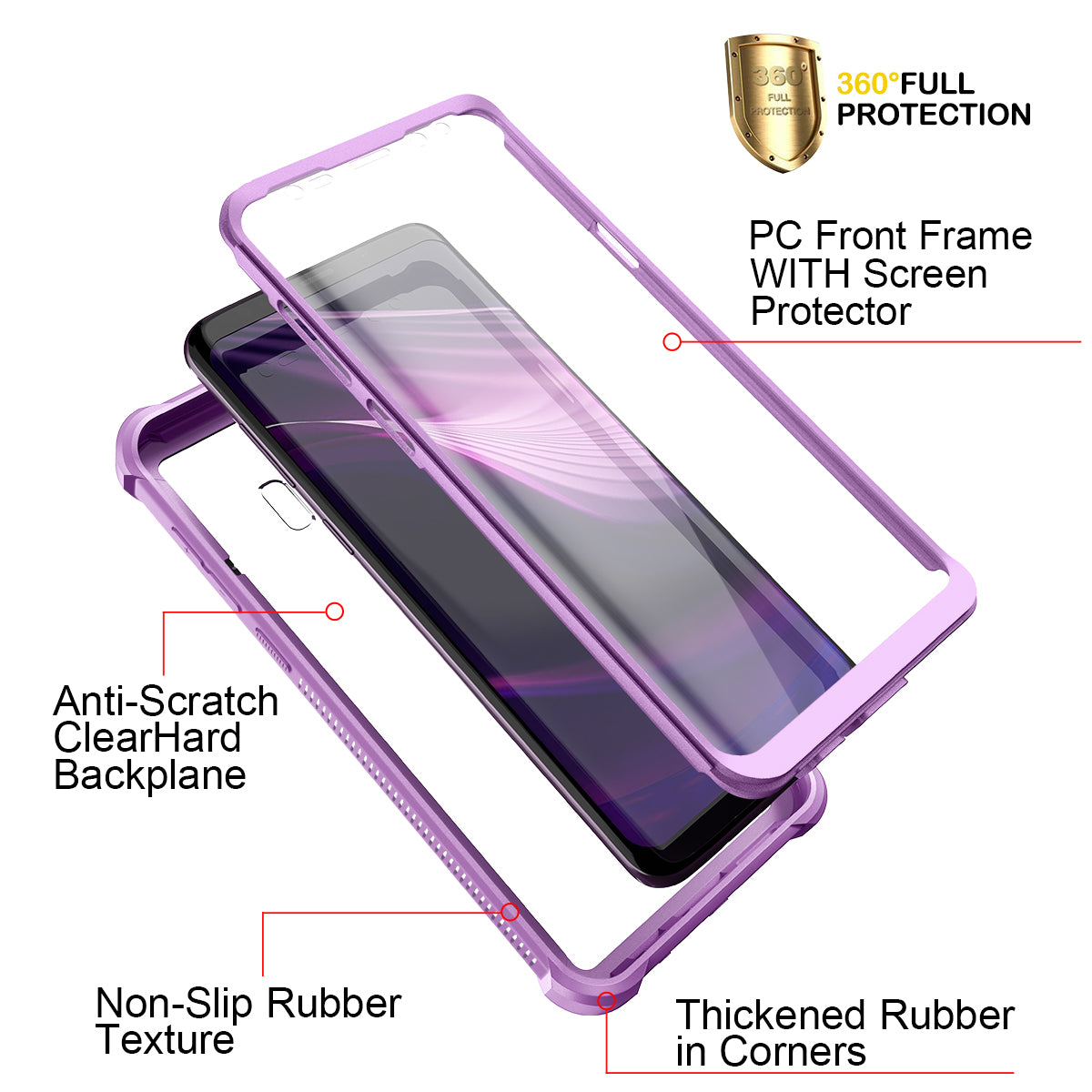 Dexnor Case for Galaxy S9 Plus with Screen Protector Clear Military Grade Rugged 360 Full Body Protective Shockproof Hard Back Cover Defender Heavy Duty Bumper