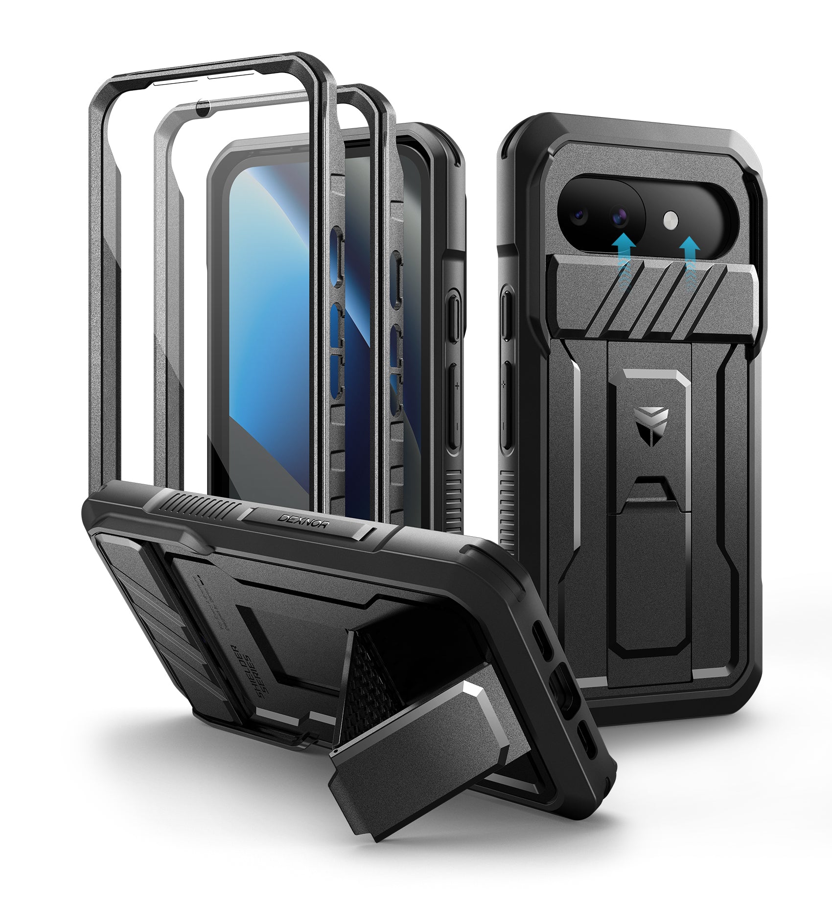 Dexnor Case for Google Pixel 10a with Slide Camera Cover 2 Front Frames Built-in Screen Protector Kickstand Full-body Shockproof Protective Cover Heavy-duty Rugged Bumper