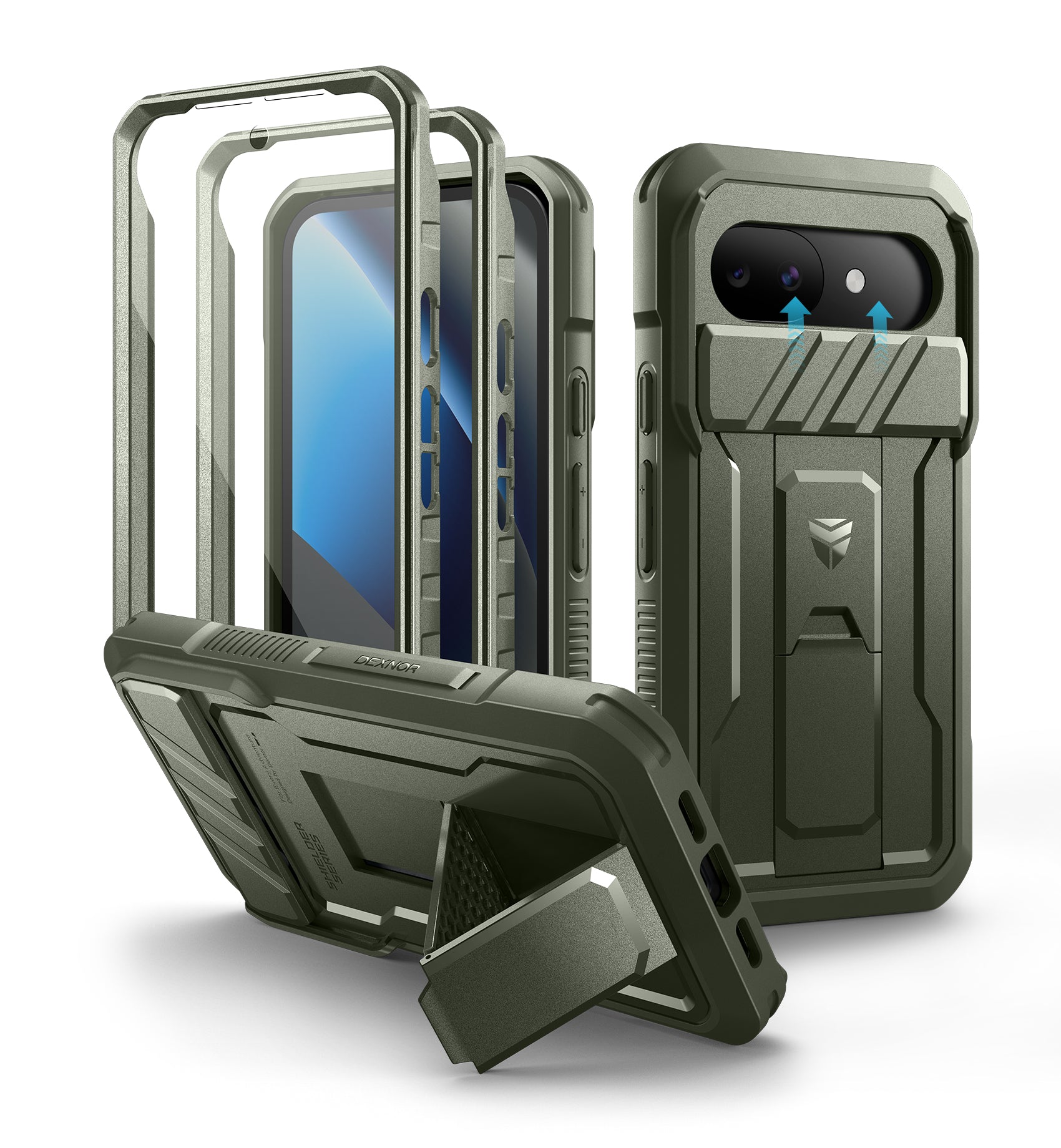 Dexnor Case for Google Pixel 10a with Slide Camera Cover 2 Front Frames Built-in Screen Protector Kickstand Full-body Shockproof Protective Cover Heavy-duty Rugged Bumper