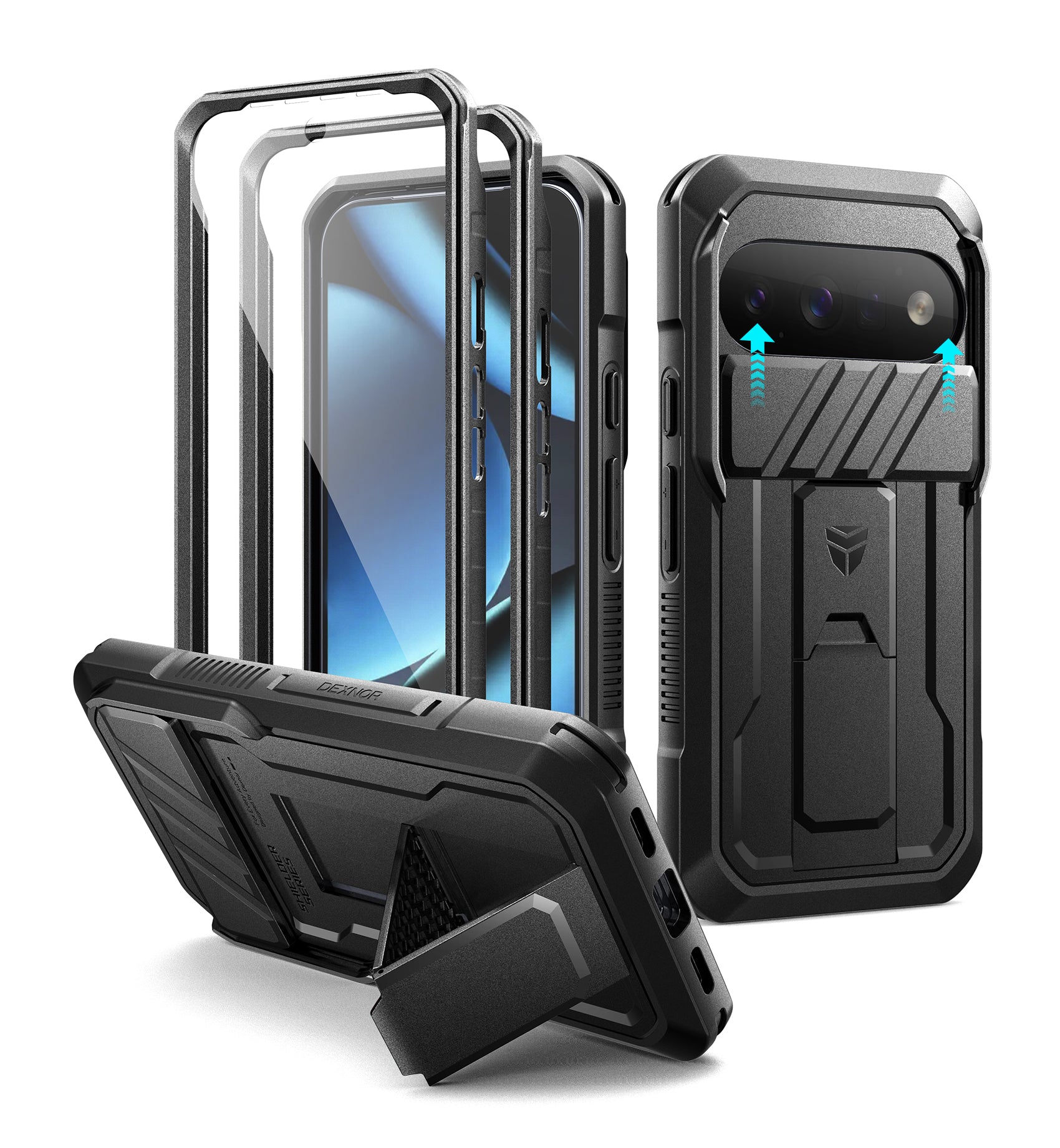 Dexnor Case for Google Pixel 11 Pro with Kickstand Slide Camera Cover 2 Front Frames Built-in Screen Protector Full-Body Shockproof Protective Heavy-Duty Rugged Cover 2026