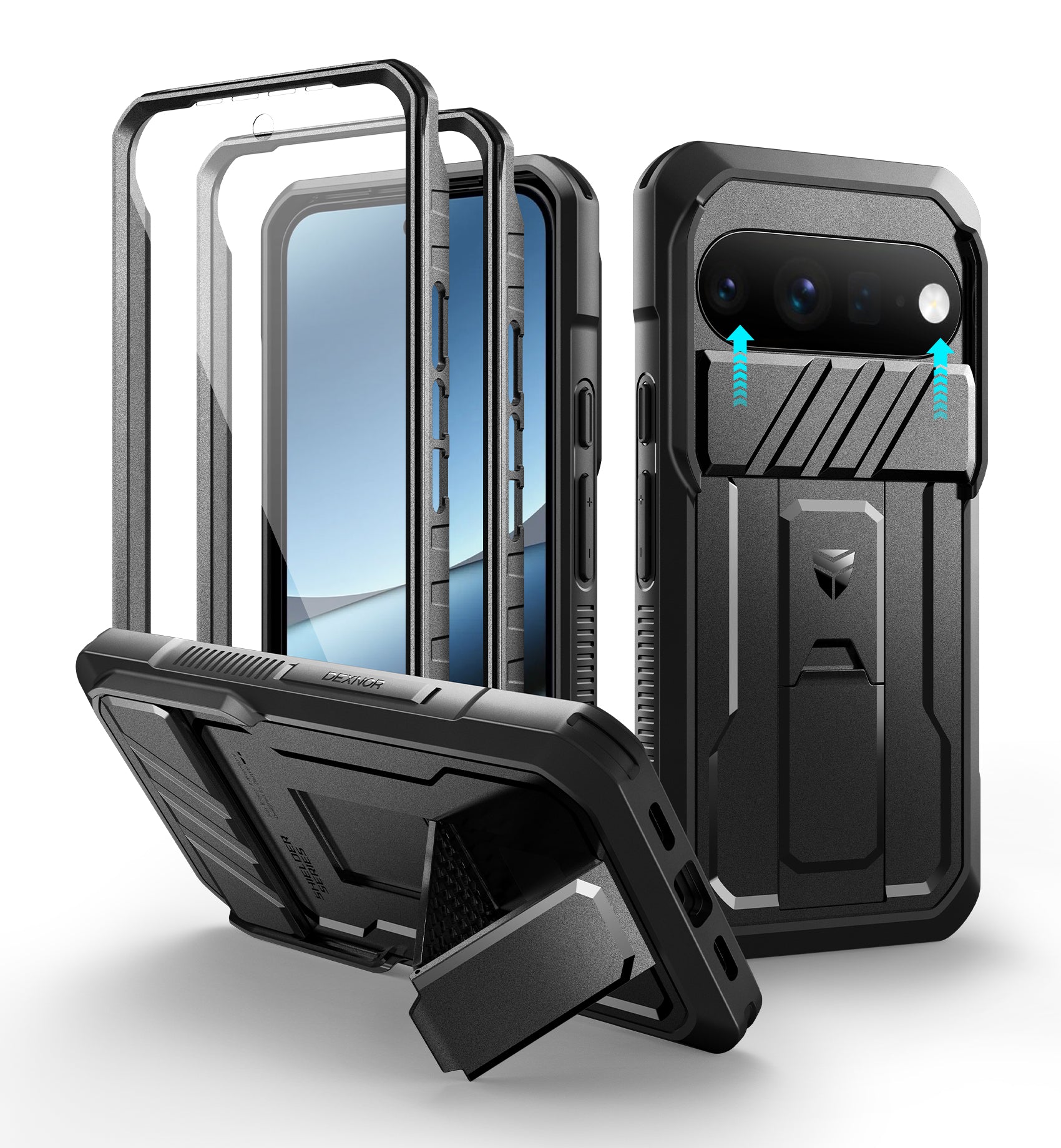 Dexnor Case for Google Pixel 11 Pro XL with Slide Camera Cover 2 Front Frames Built-in Screen Protector Kickstand Full-Body Shockproof Protective Cover Heavy-Duty Rugged Cases 2026
