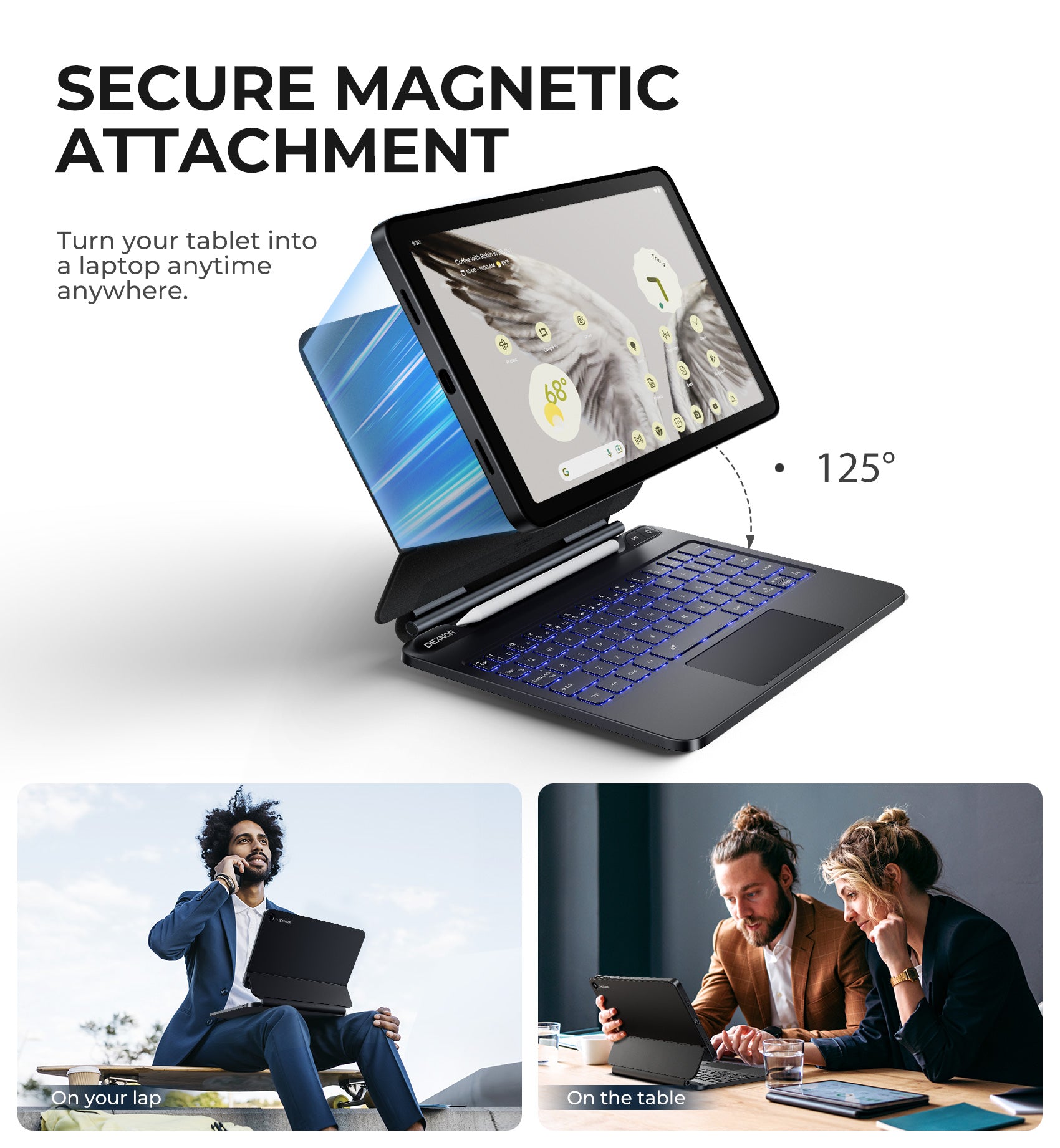Dexnor Case for Google Pixel Tablet 11 inch 2023 with Keyboard Floating Cantilever Stand Trackpad Backlit Keyboard with Stylus Holder Magnetic Detachable Compatible with Speaker Dock