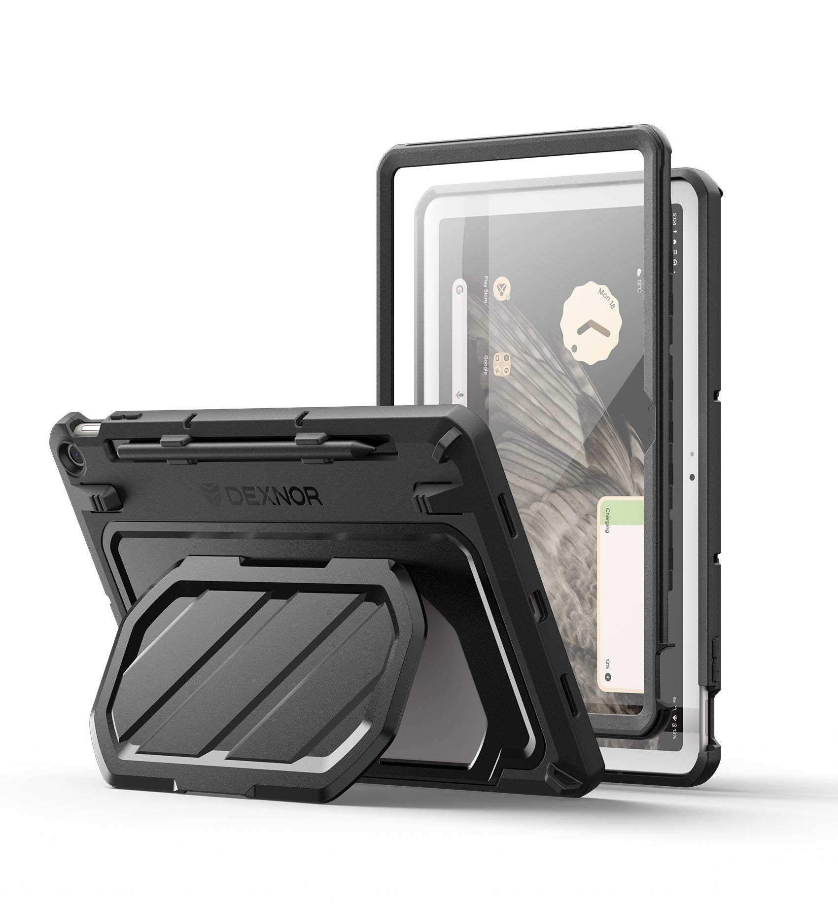 Dexnor Case for Google Pixel Tablet 11 Inch 2023 Release Built-in PET Screen Protector & Multi-Angle Kickstand Heavy Duty Shockproof Full Body Cover Black