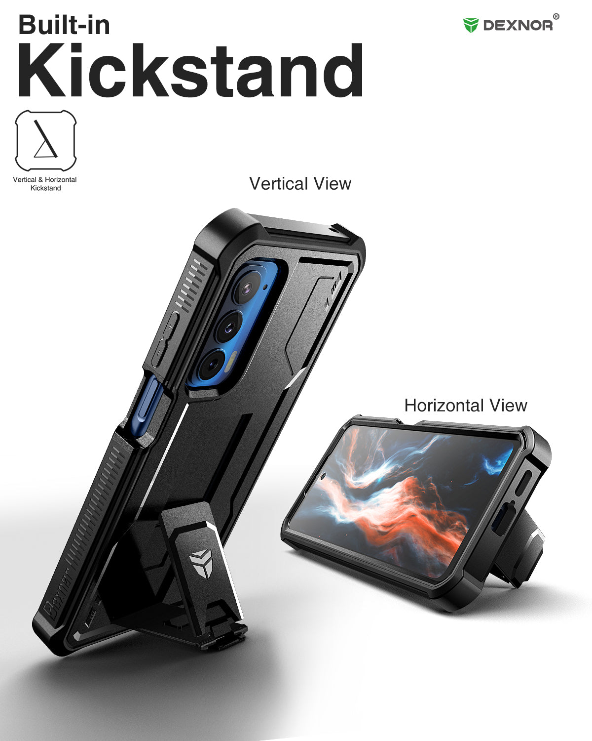 Dexnor Case for Motorola Moto Edge 2021 5G UW Built in Screen Protector and Kickstand Heavy Duty Military Grade Protection Shockproof Protective Cover for Men Women