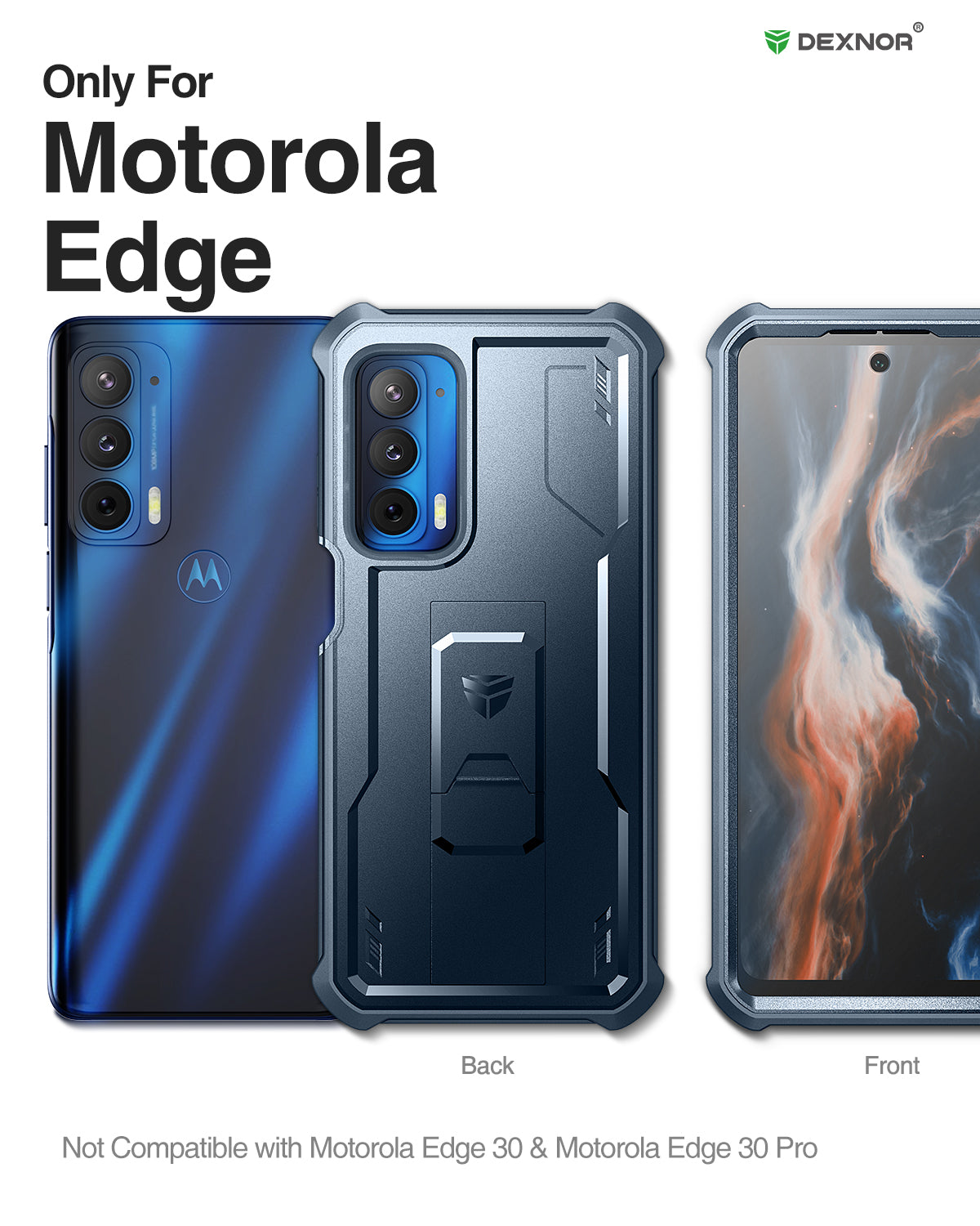 Dexnor Case for Motorola Moto Edge 2021 5G UW Built in Screen Protector and Kickstand Heavy Duty Military Grade Protection Shockproof Protective Cover for Men Women