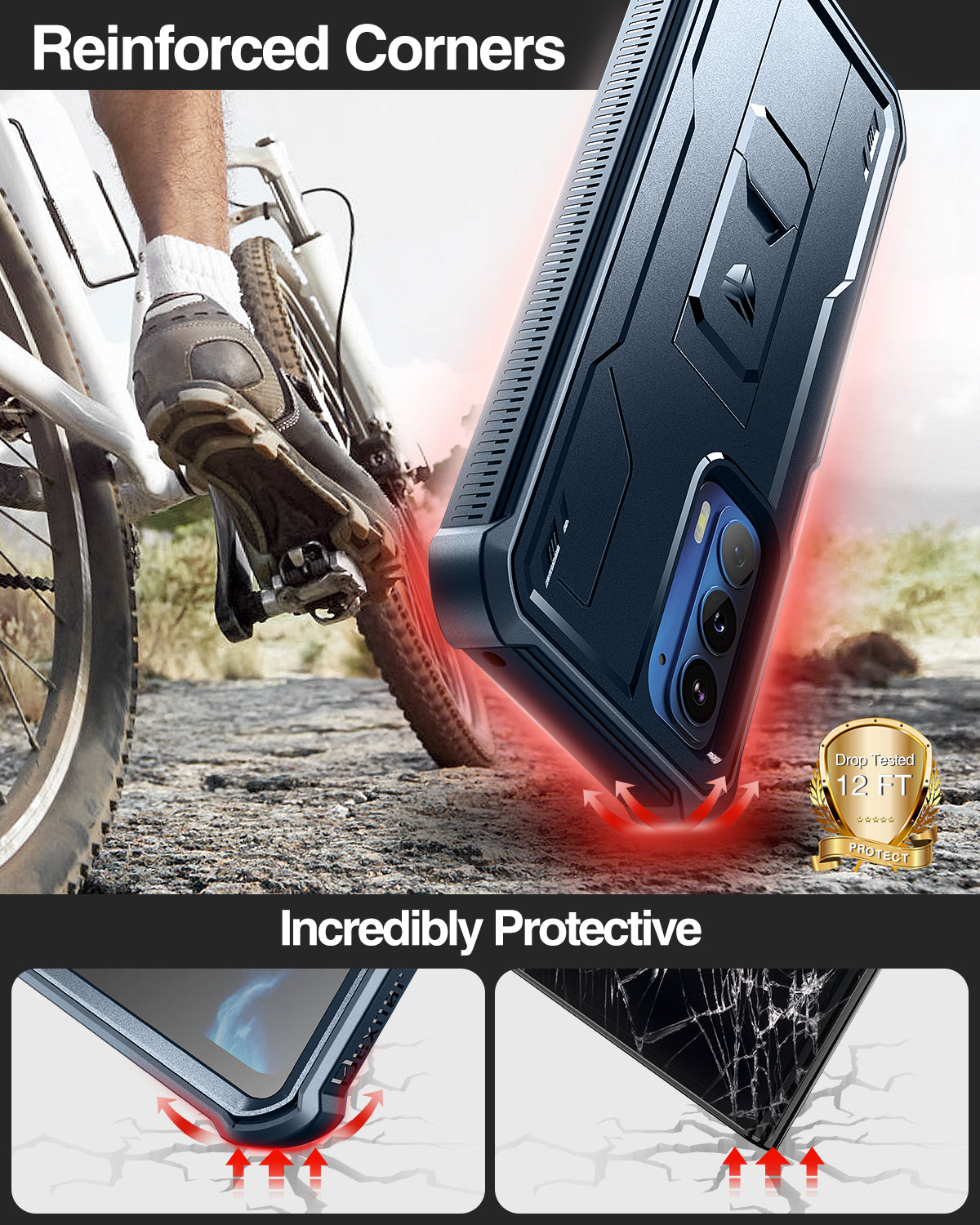 Dexnor Case for Motorola Moto Edge 2021 5G UW Built in Screen Protector and Kickstand Heavy Duty Military Grade Protection Shockproof Protective Cover for Men Women