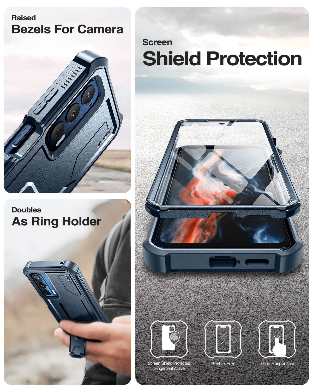 Dexnor Case for Motorola Moto Edge 2021 5G UW Built in Screen Protector and Kickstand Heavy Duty Military Grade Protection Shockproof Protective Cover for Men Women