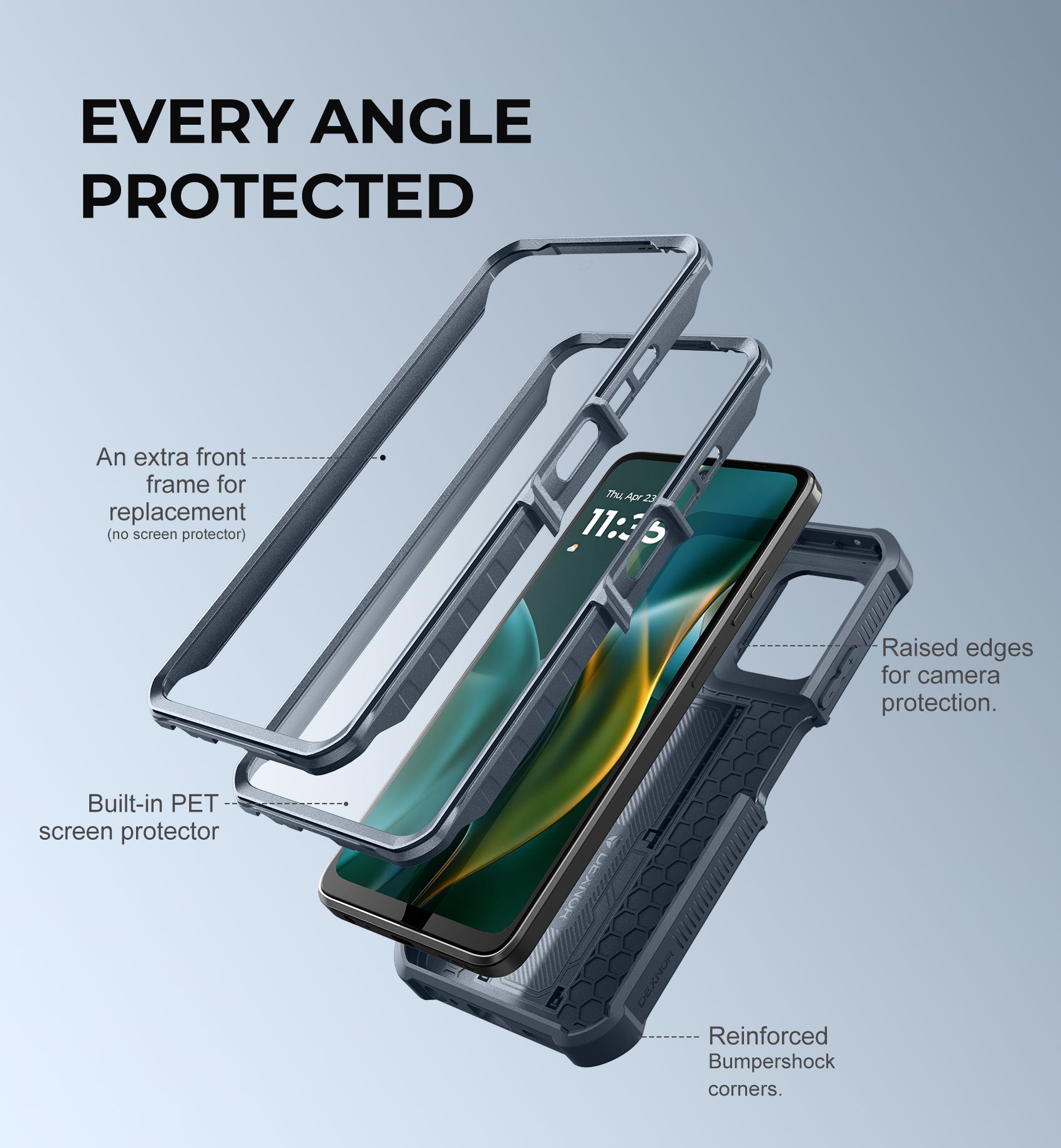 Dexnor Case for Motorola Moto-G 5G 2025 2 Front Frame Built-in Magnetic Slide Camera Cover Kickstand Heavy Duty Protection Shockproof with Screen Protector