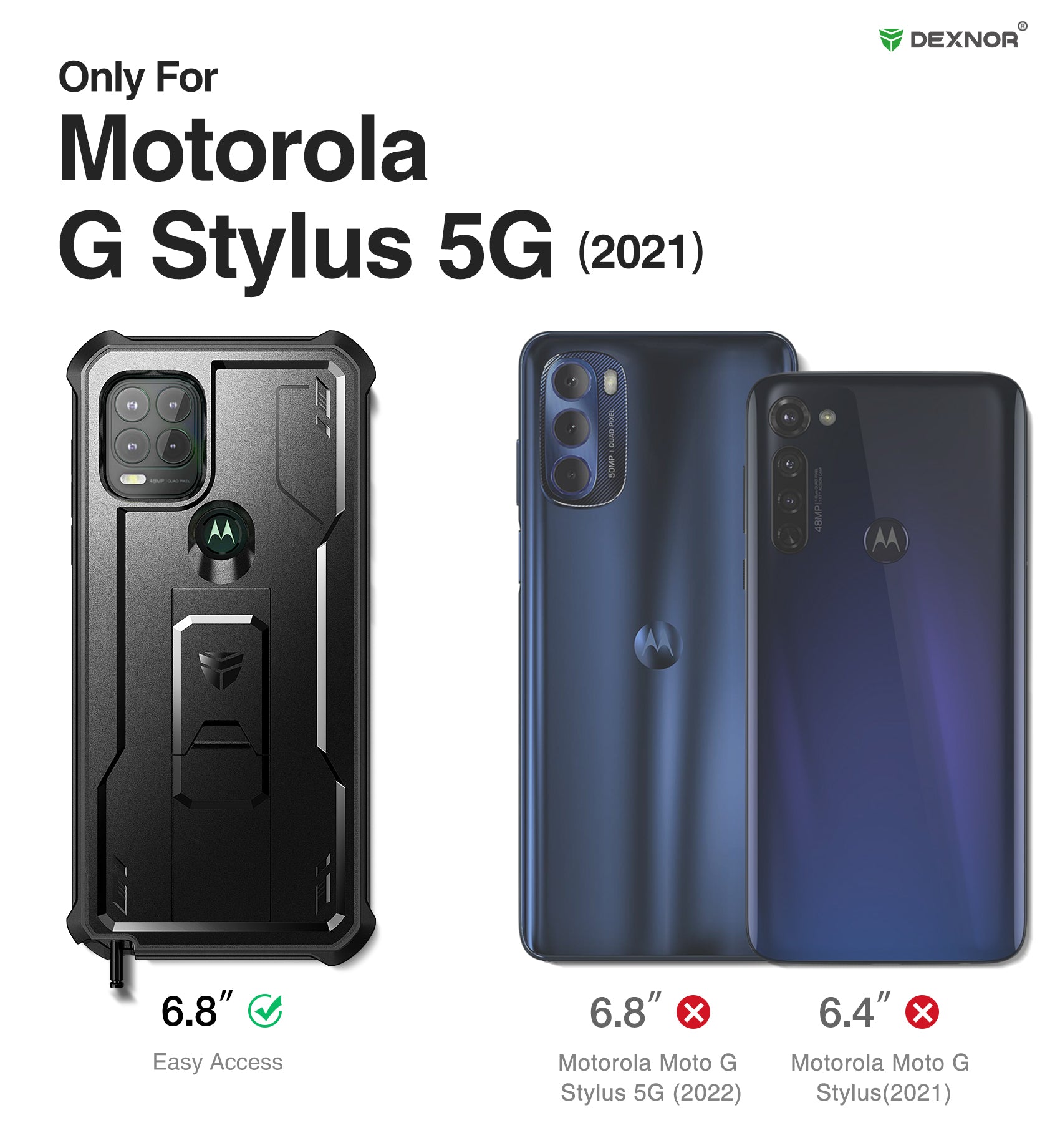 Dexnor Case for Motorola Moto G Stylus 5G 2021 Built in Screen Protector and Kickstand Heavy Duty Military Grade Protection Shockproof Protective Cover