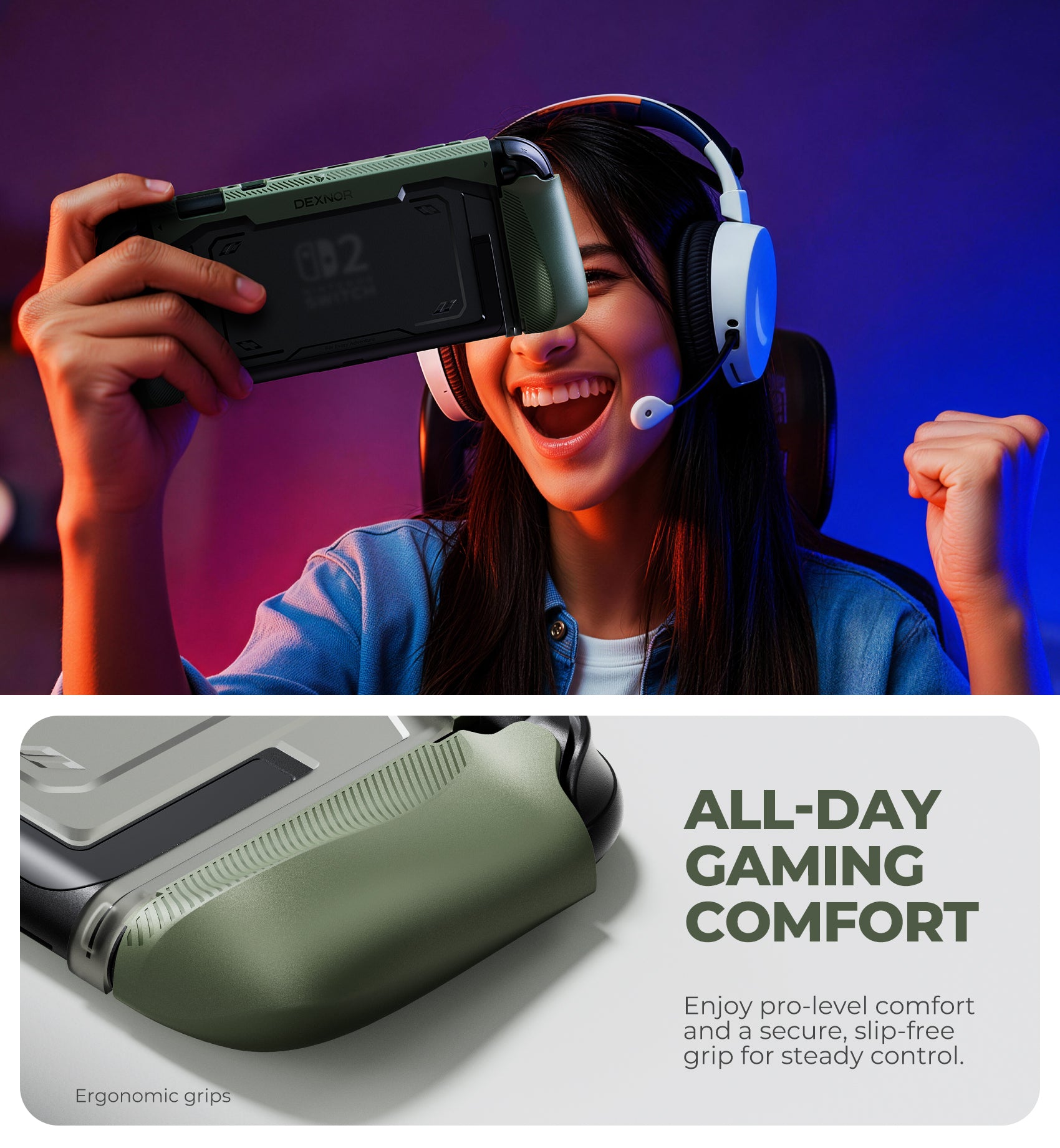 Dexnor Case for Nintendo Switch 2nd Gen 2025 Ultra-light Shockproof Dockable Cover with Non-slip Ergonomic Grip Supports Stand Use