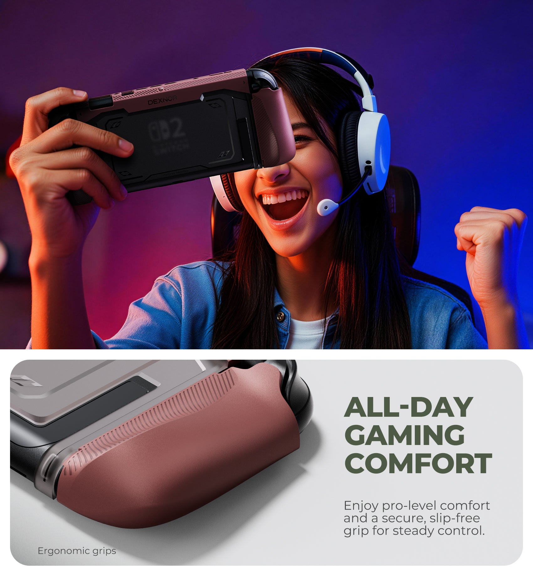 Dexnor Case for Nintendo Switch 2nd Gen 2025 Ultra-light Shockproof Dockable Cover with Non-slip Ergonomic Grip Supports Stand Use