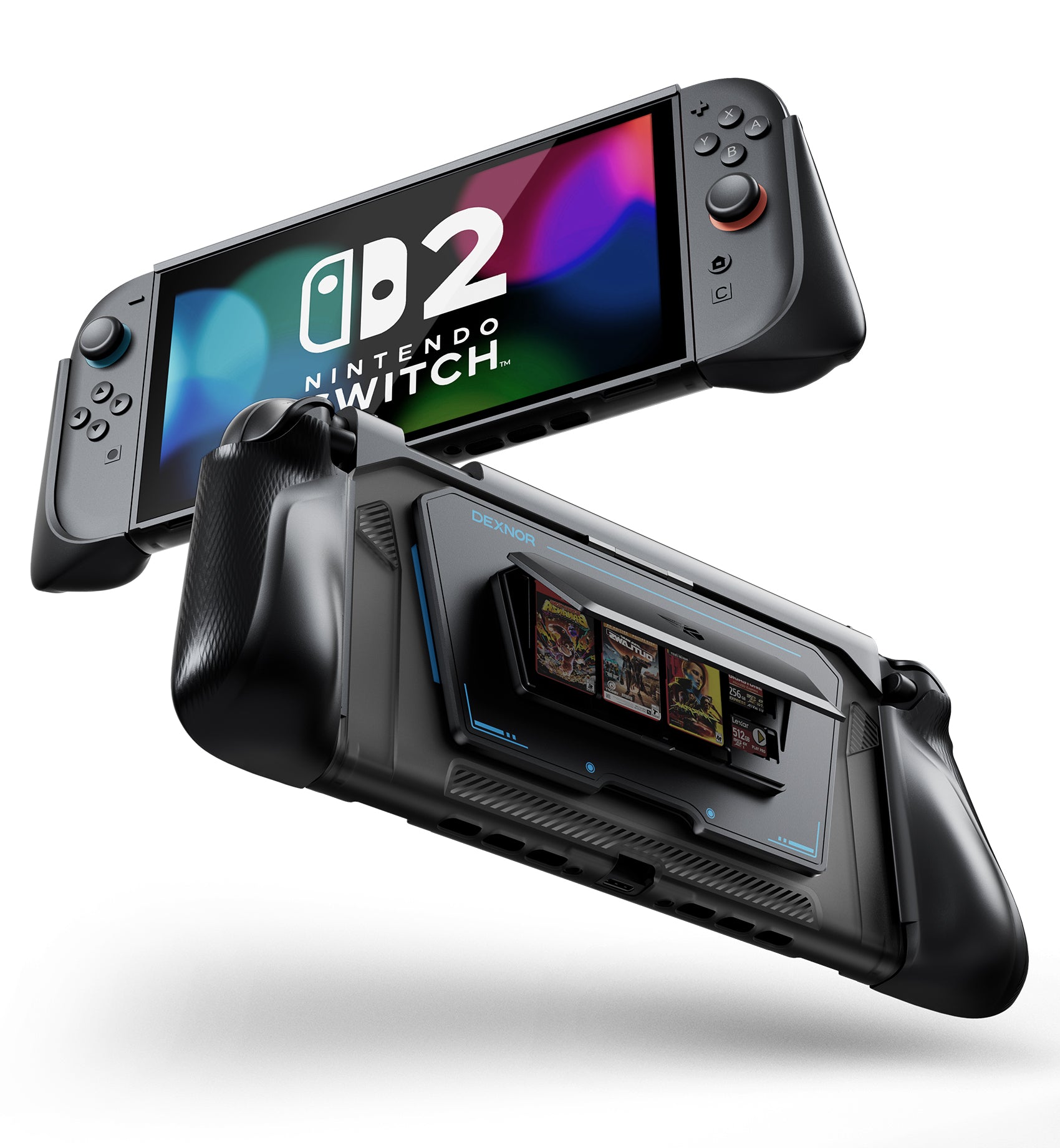 Dexnor Case for Nintendo Switch 2 2025 Dockable Cover with Flip Stand Detachable Magnetic Card Holder 3 Games 2 SD Card Storage Ergonomic Grip Quick-Release Joy-Con Design