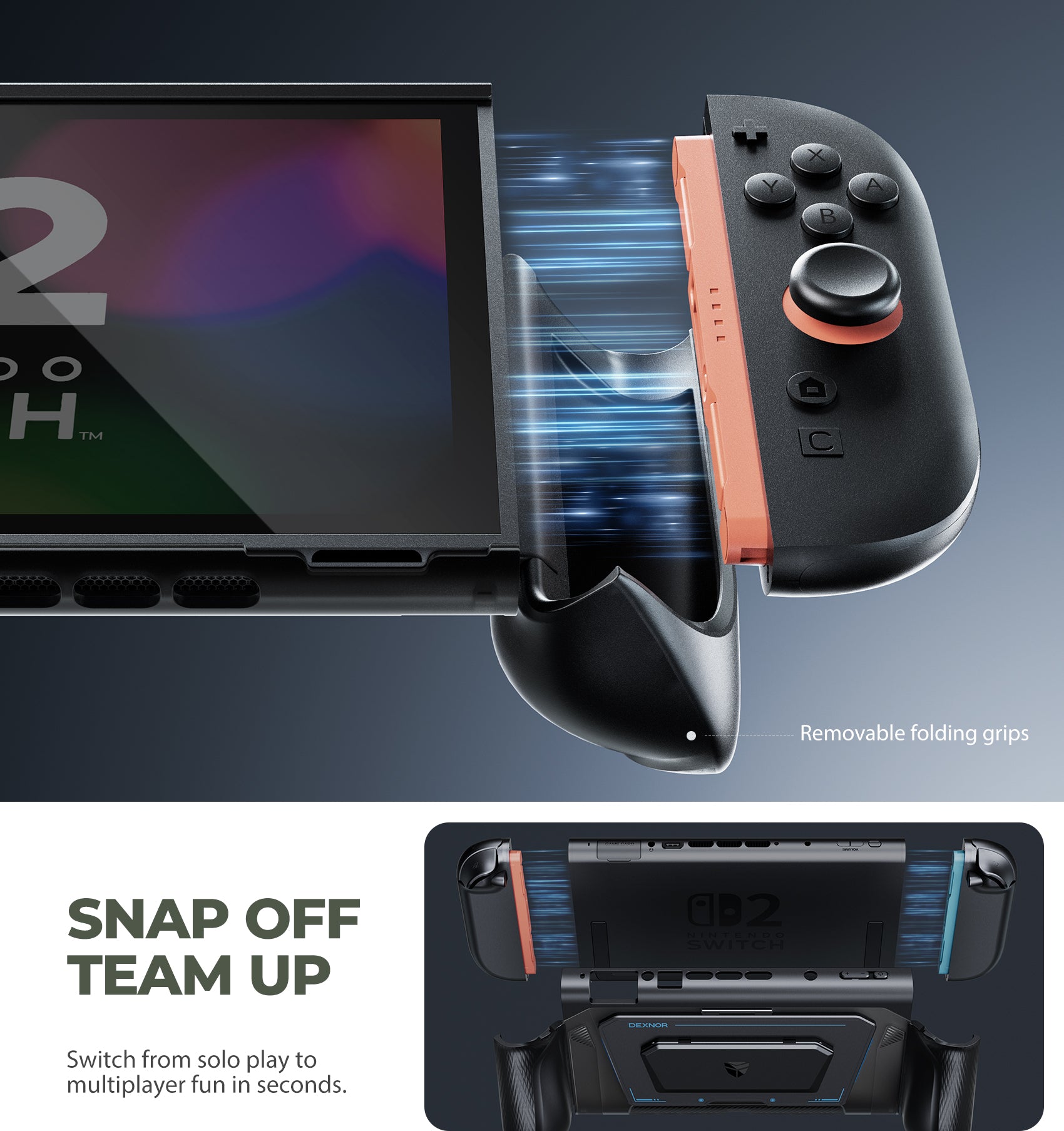 Dexnor Case for Nintendo Switch 2 2025 Dockable Cover with Flip Stand Detachable Magnetic Card Holder 3 Games 2 SD Card Storage Ergonomic Grip Quick-Release Joy-Con Design