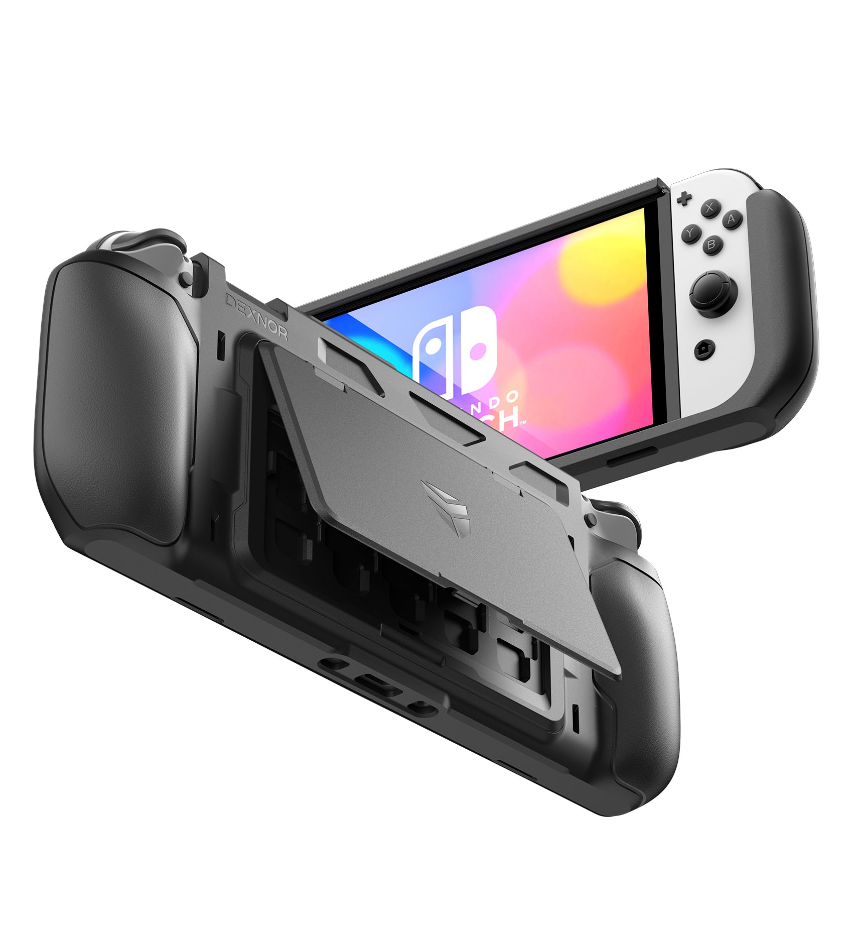 Dexnor Case for Nintendo Switch OLED Model 2021 Shockproof Rugged Protective with Adjustable Kickstand MicroSD Game Card Storage Slots for Nintendo Switch OLED Joy-Con Controller