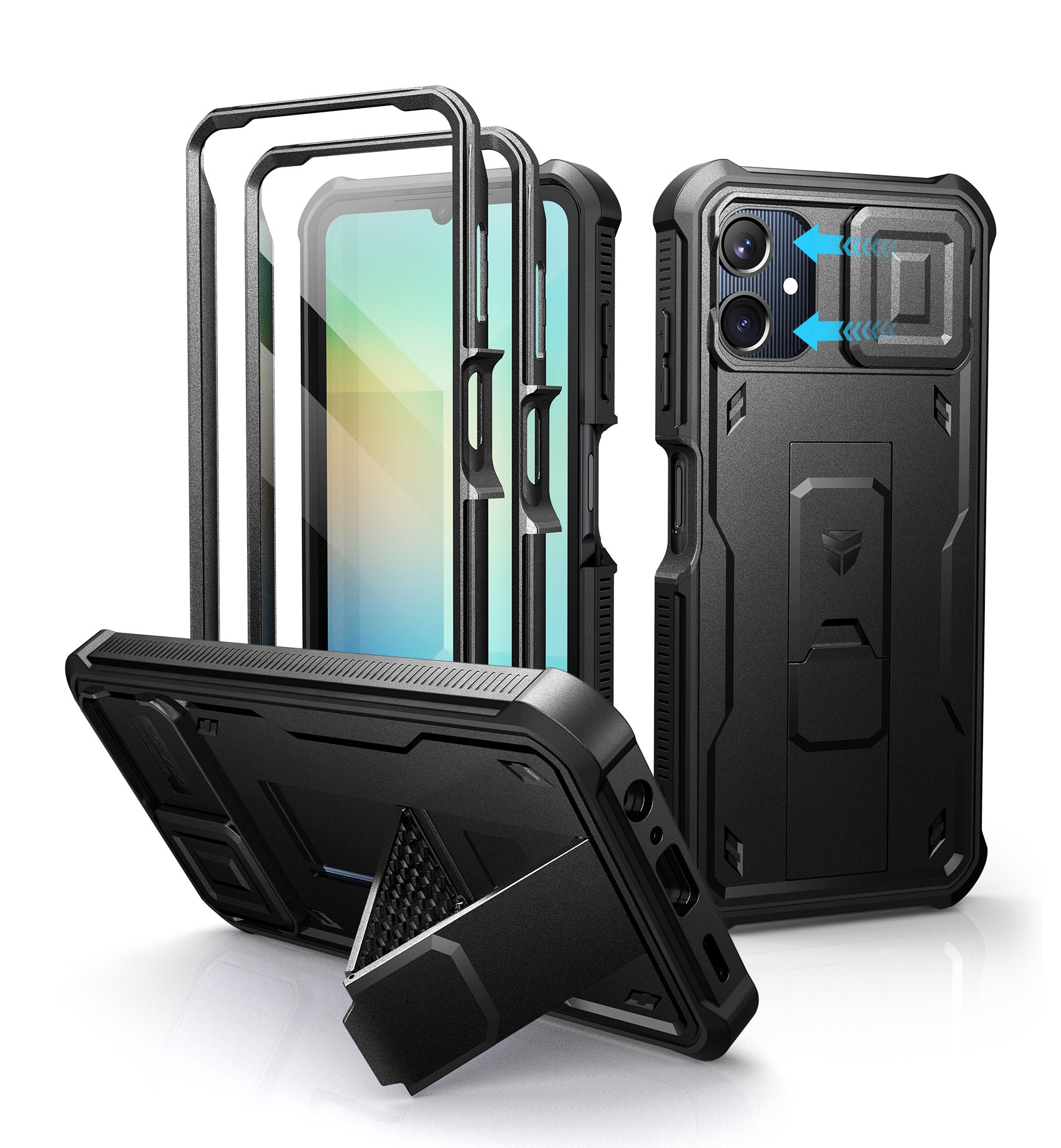 Dexnor Case for Samsung Galaxy A06 2 Front Frame Built-in Magnetic Slide Camera Cover Kickstand Heavy Duty Protection Shockproof with Screen Protector