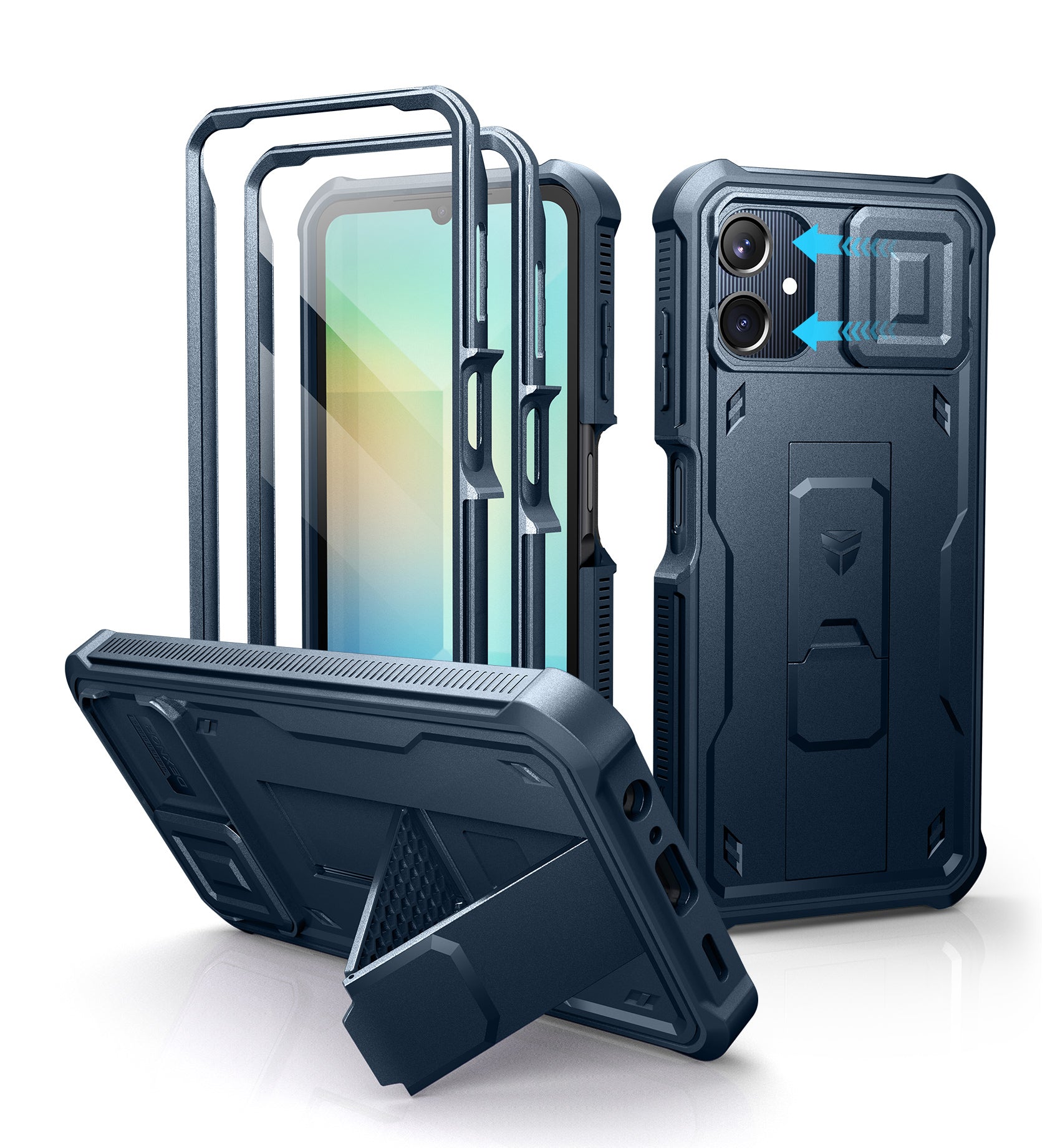 Dexnor Case for Samsung Galaxy A06 2 Front Frame Built-in Magnetic Slide Camera Cover Kickstand Heavy Duty Protection Shockproof with Screen Protector