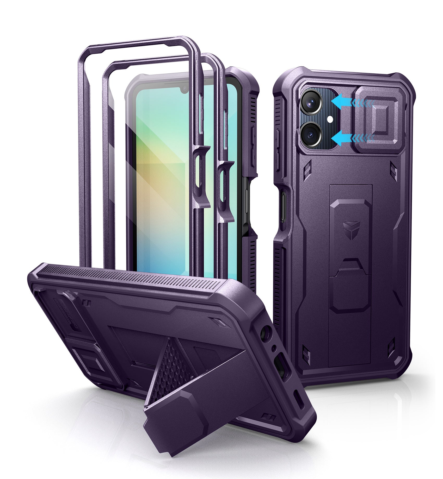 Dexnor Case for Samsung Galaxy A06 2 Front Frame Built-in Magnetic Slide Camera Cover Kickstand Heavy Duty Protection Shockproof with Screen Protector