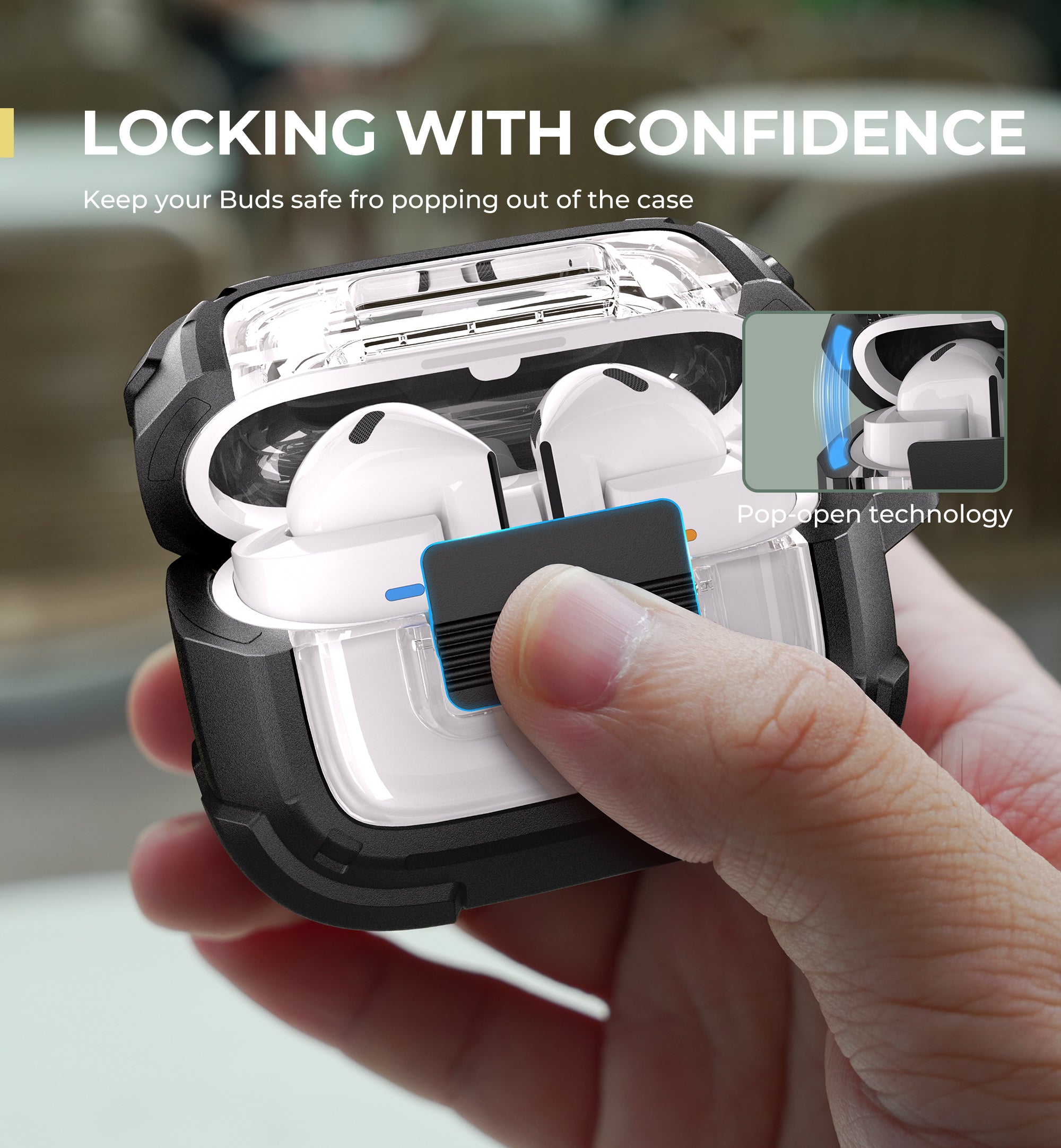 Dexnor Case for Samsung Galaxy Buds3 Pro with Secure Lock Shockproof Clear Protective Cover with Carabiner Keyring