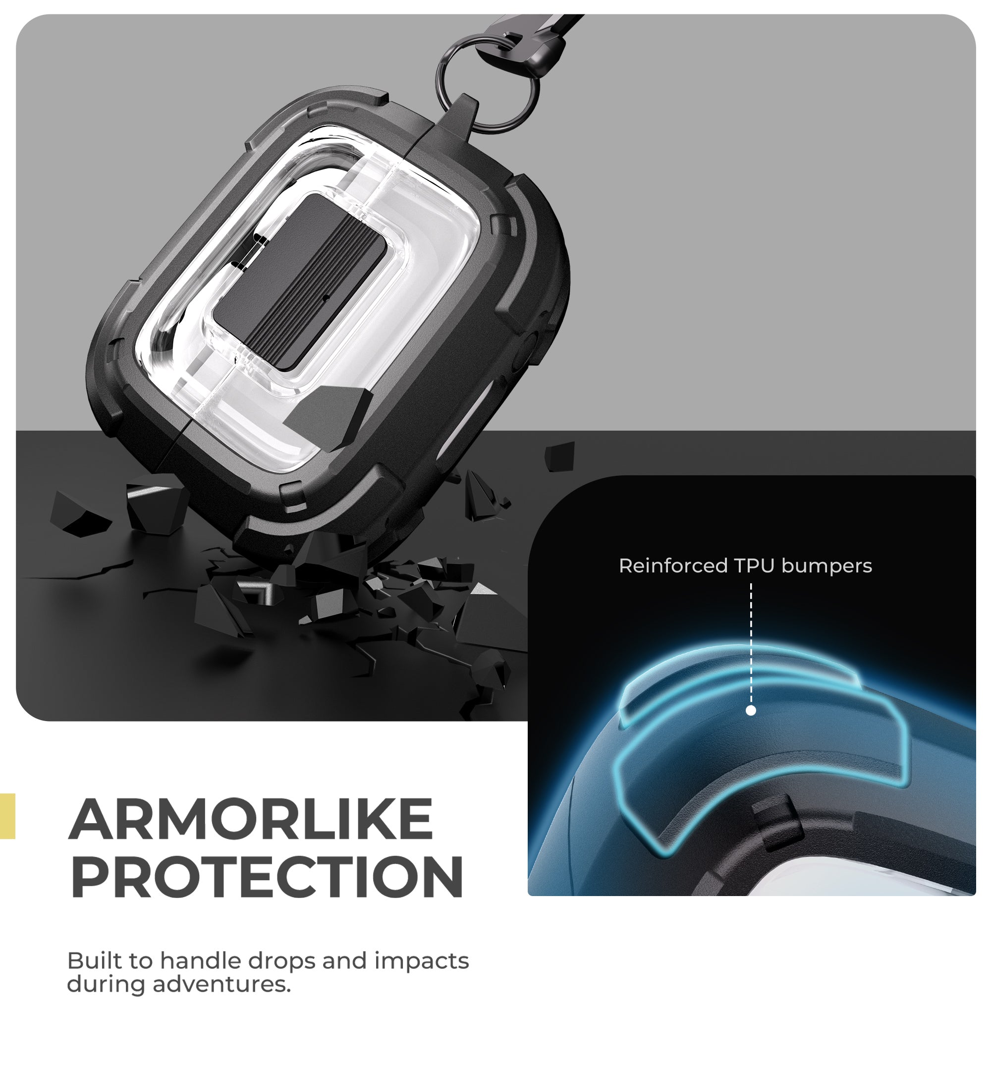 Dexnor Case for Samsung Galaxy Buds3 Pro with Secure Lock Shockproof Clear Protective Cover with Carabiner Keyring