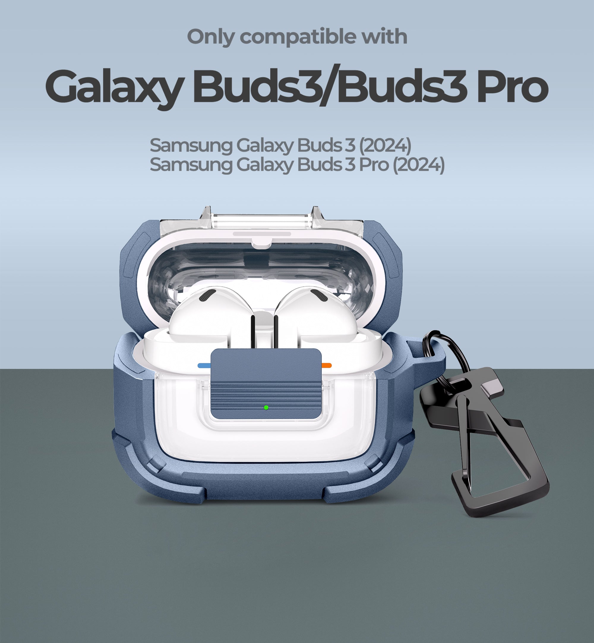 Dexnor Case for Samsung Galaxy Buds3 Pro with Secure Lock Shockproof Clear Protective Cover with Carabiner Keyring