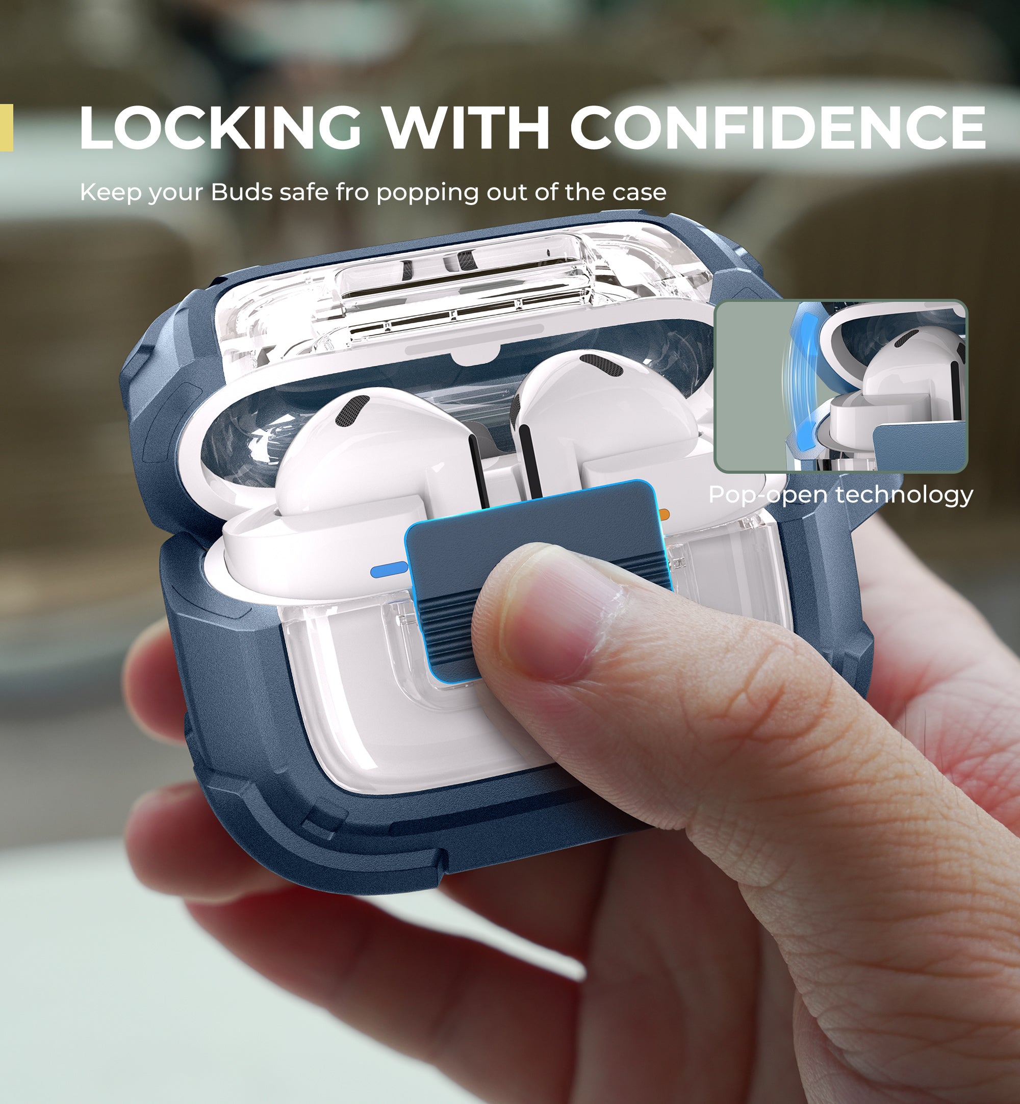 Dexnor Case for Samsung Galaxy Buds3 Pro with Secure Lock Shockproof Clear Protective Cover with Carabiner Keyring