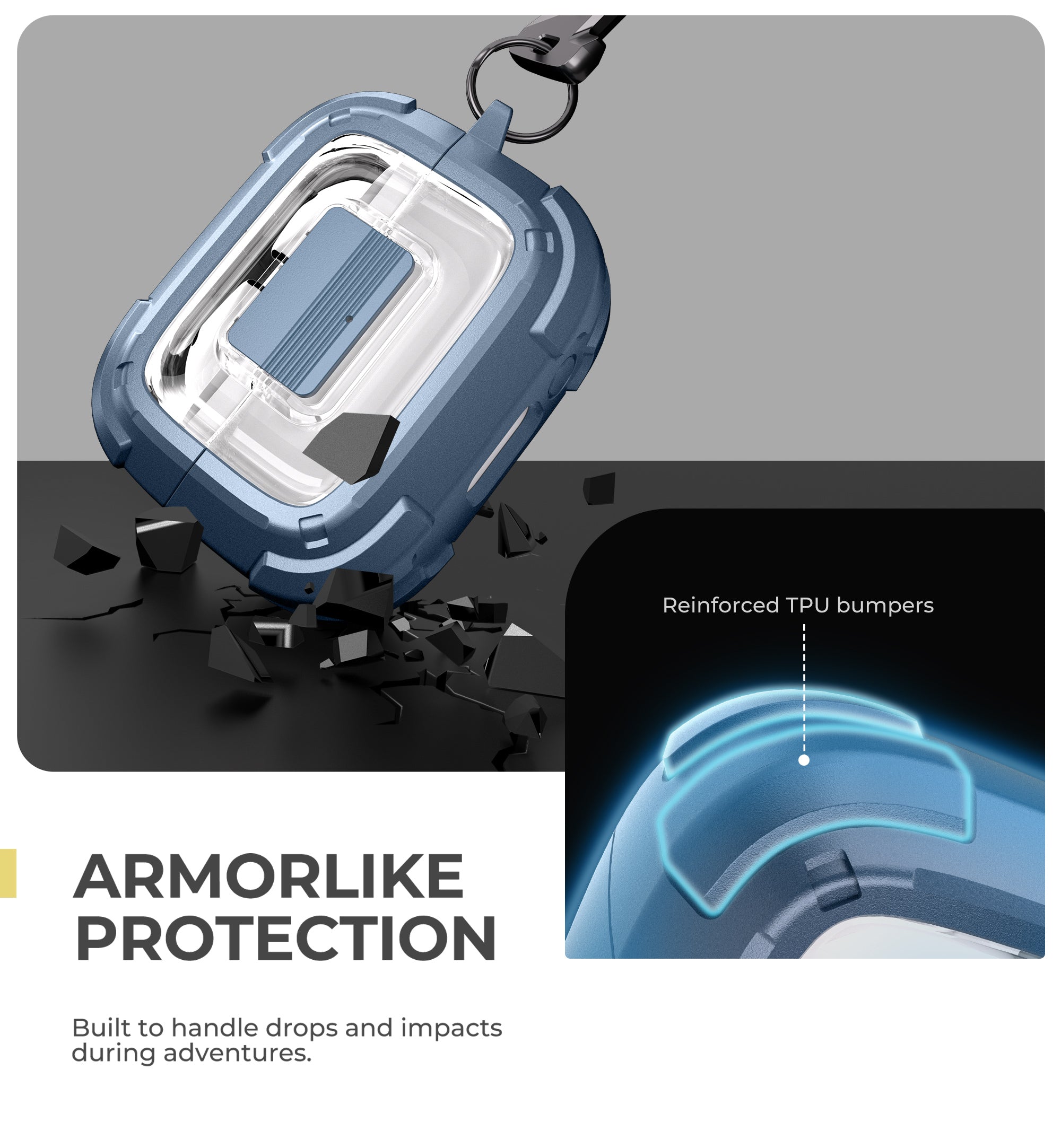 Dexnor Case for Samsung Galaxy Buds3 Pro with Secure Lock Shockproof Clear Protective Cover with Carabiner Keyring