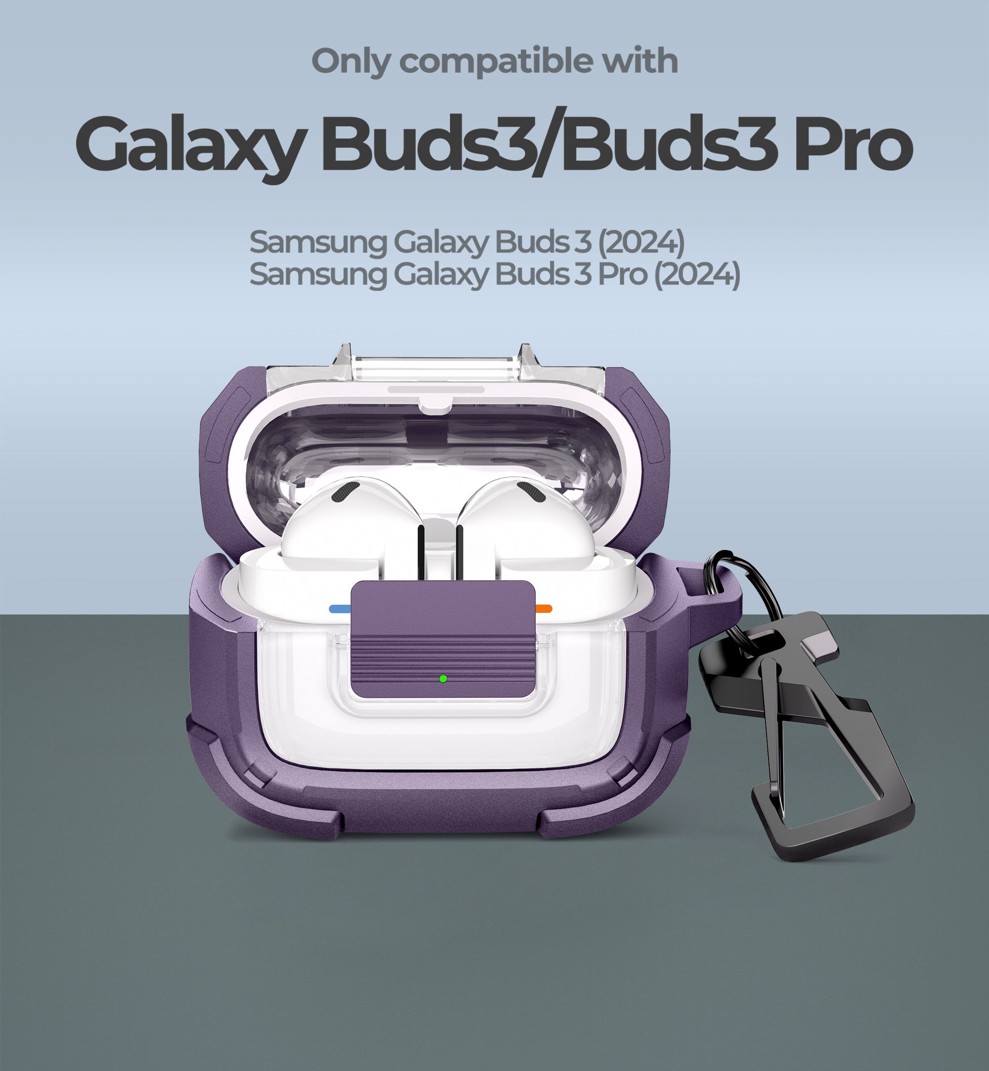 Dexnor Case for Samsung Galaxy Buds3 Pro with Secure Lock Shockproof Clear Protective Cover with Carabiner Keyring