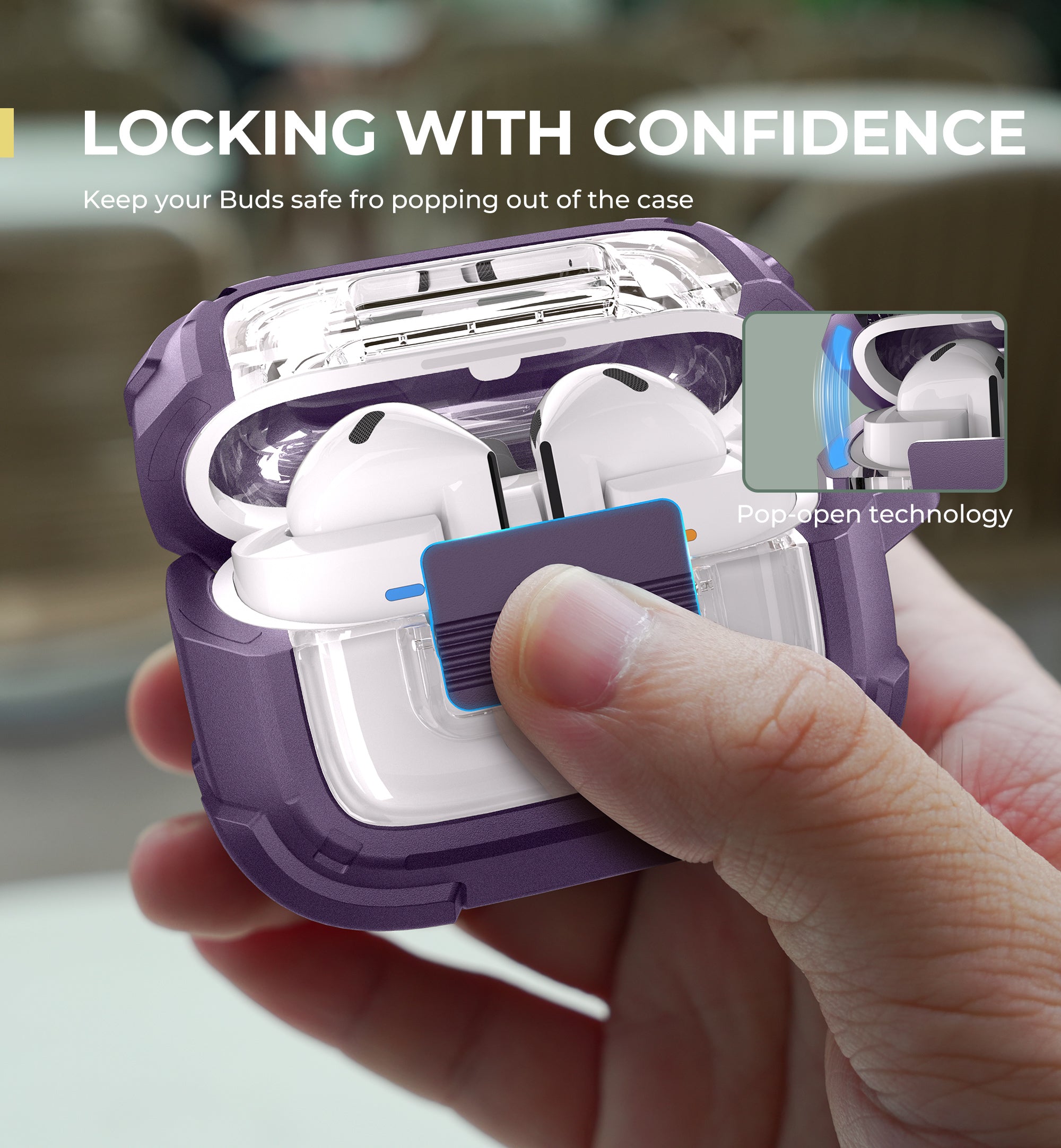 Dexnor Case for Samsung Galaxy Buds3 Pro with Secure Lock Shockproof Clear Protective Cover with Carabiner Keyring