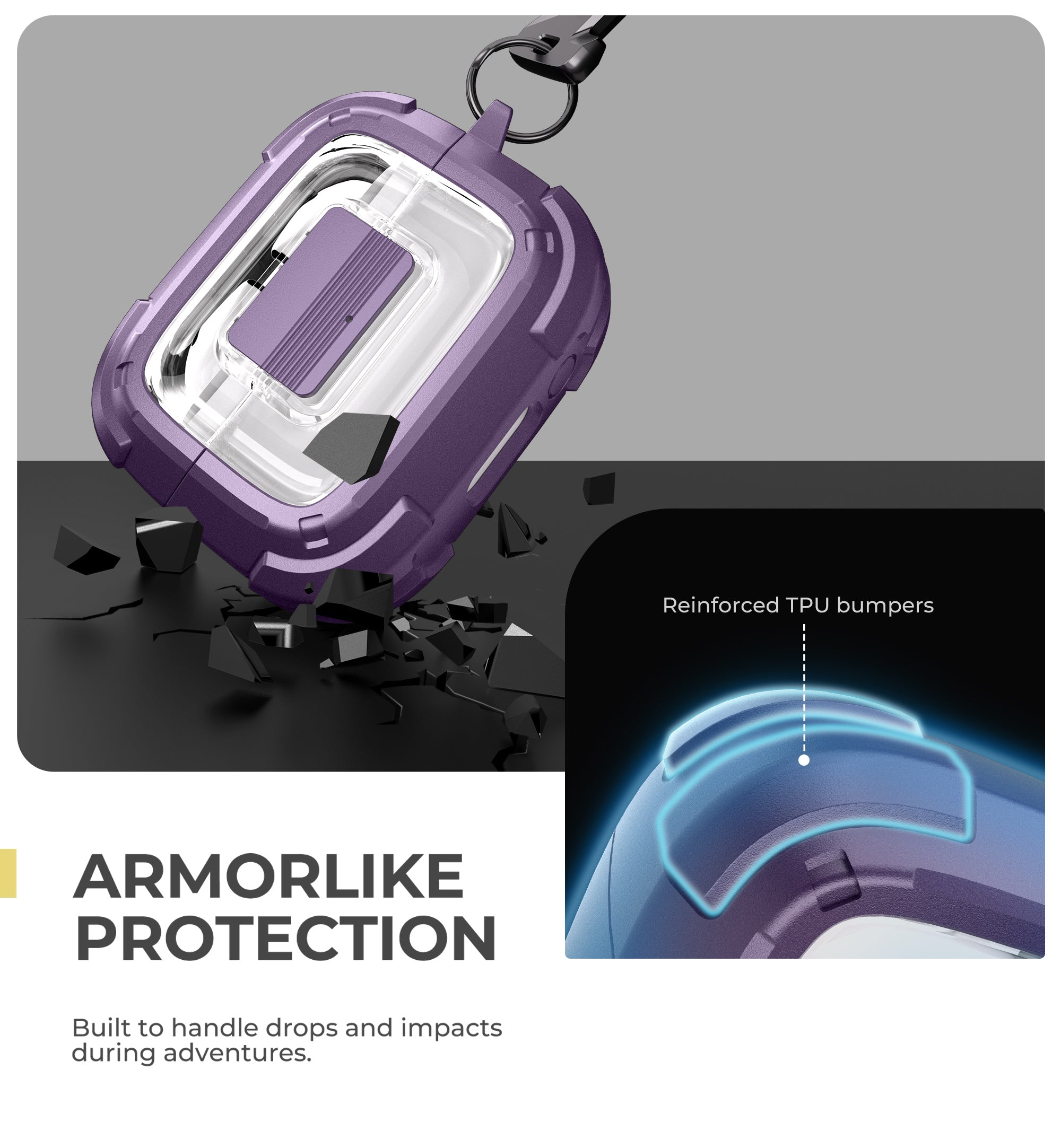 Dexnor Case for Samsung Galaxy Buds3 Pro with Secure Lock Shockproof Clear Protective Cover with Carabiner Keyring