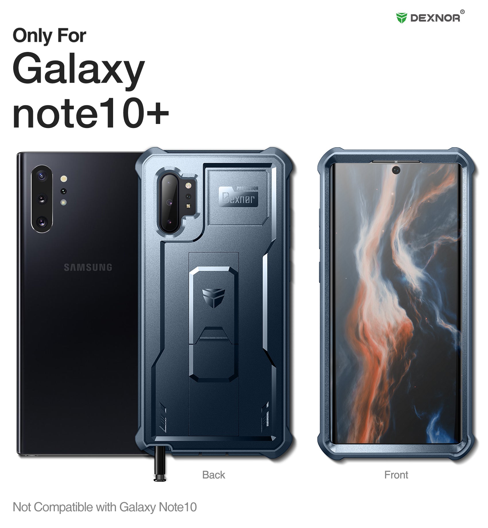 Dexnor Case for Samsung Galaxy Note 10 Plus Built in Screen Protector and Kickstand Heavy Duty Military Grade Protection Shockproof Protective Cover