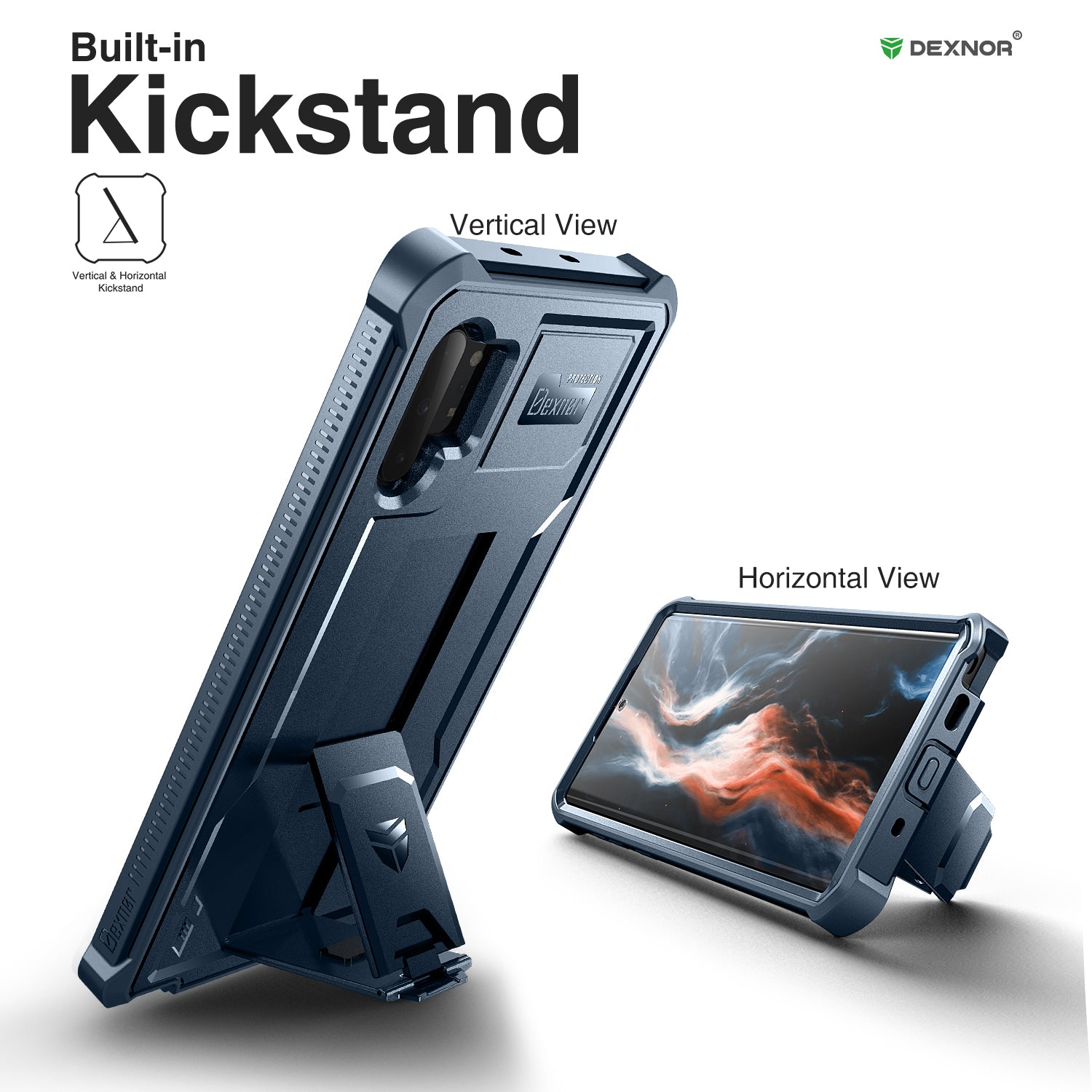 Dexnor Case for Samsung Galaxy Note 10 Plus Built in Screen Protector and Kickstand Heavy Duty Military Grade Protection Shockproof Protective Cover
