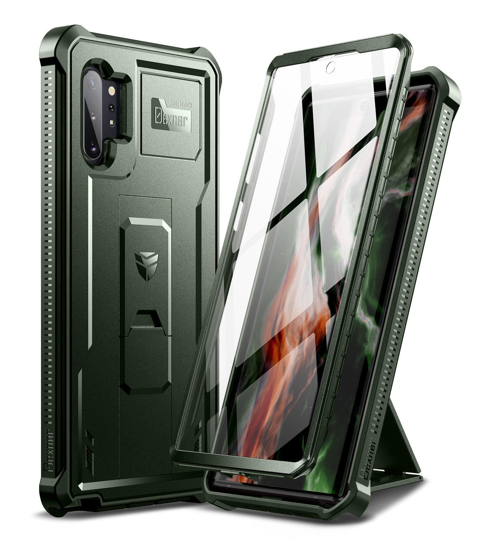 Dexnor Case for Samsung Galaxy Note 10 Plus Built in Screen Protector and Kickstand Heavy Duty Military Grade Protection Shockproof Protective Cover