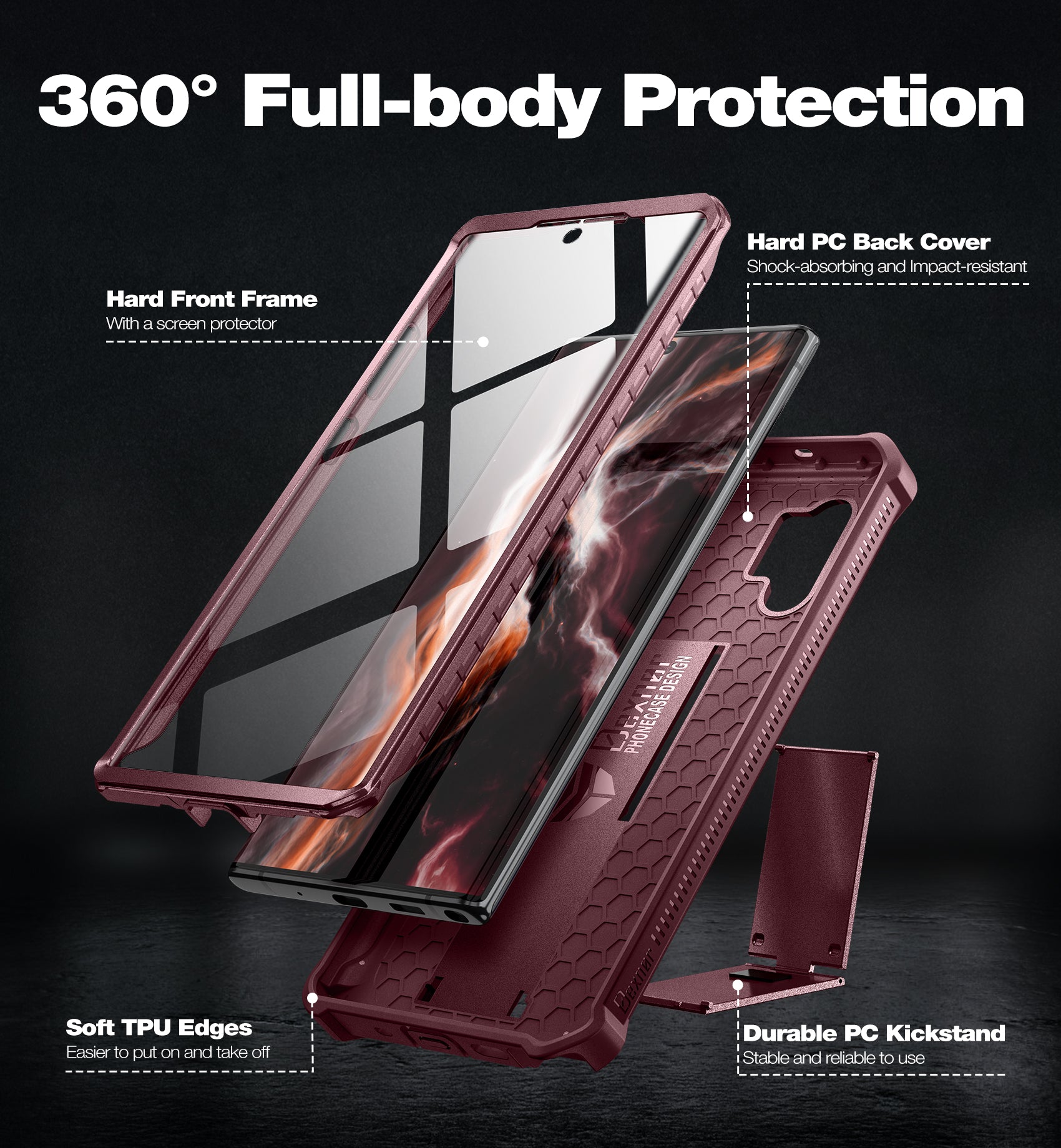 Dexnor Case for Samsung Galaxy Note 10 Plus Built in Screen Protector and Kickstand Heavy Duty Military Grade Protection Shockproof Protective Cover