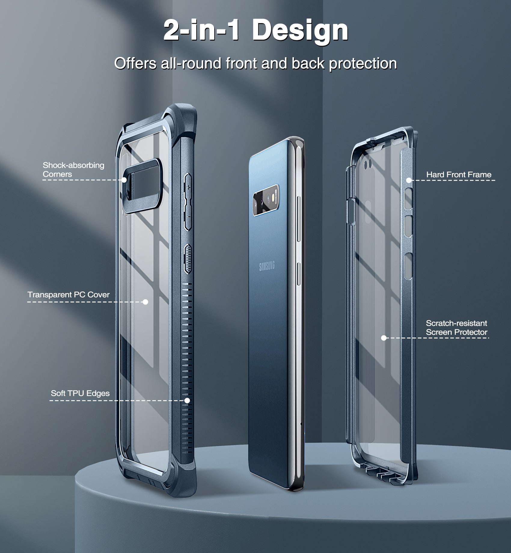 Dexnor Case for Samsung Galaxy S10 Plus with Screen Protector Clear Rugged Full Body Protective Shockproof Hard Back Defender Dual Layer Heavy Duty Bumper Cover