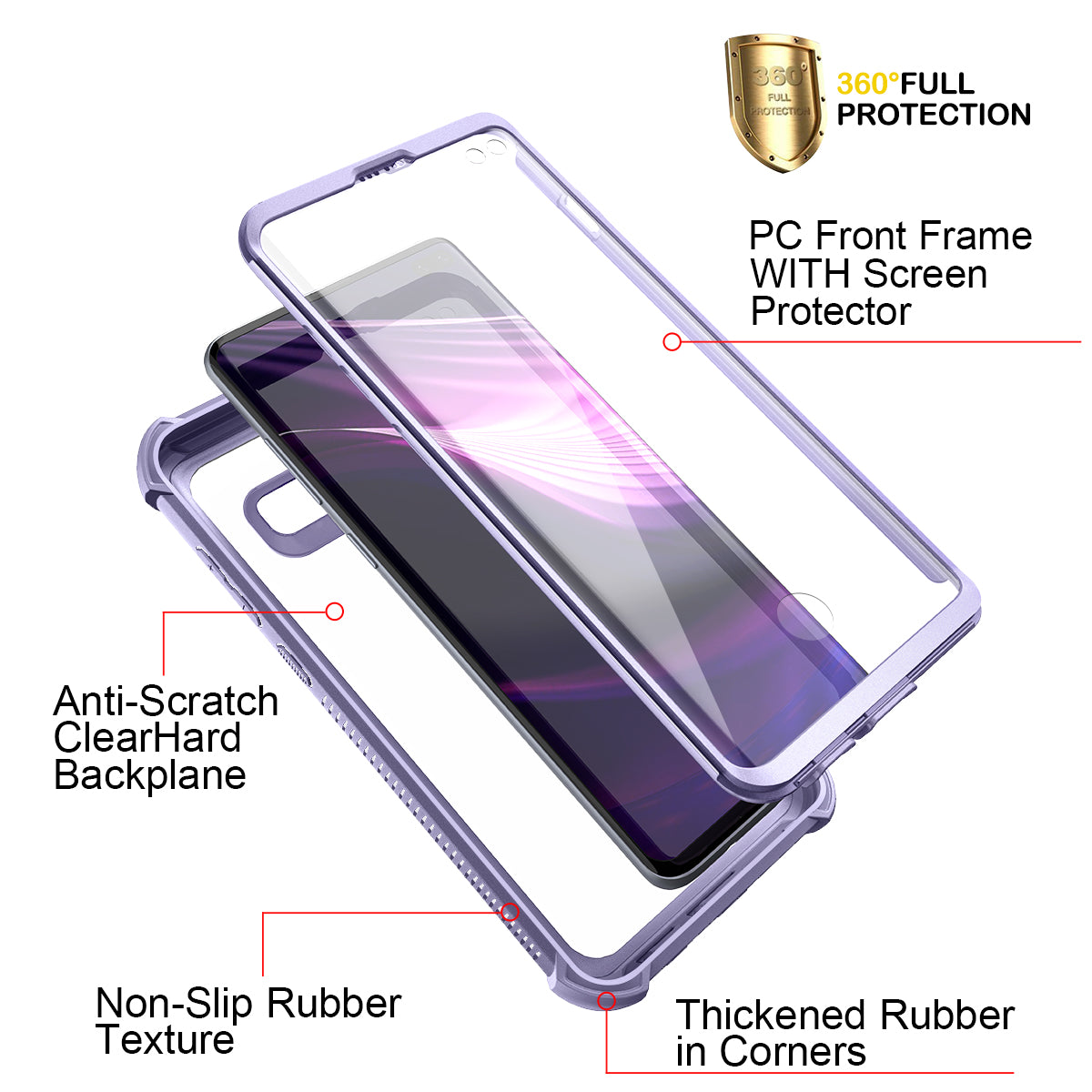Dexnor Case for Samsung Galaxy S10 Plus with Screen Protector Clear Rugged Full Body Protective Shockproof Hard Back Defender Dual Layer Heavy Duty Bumper Cover