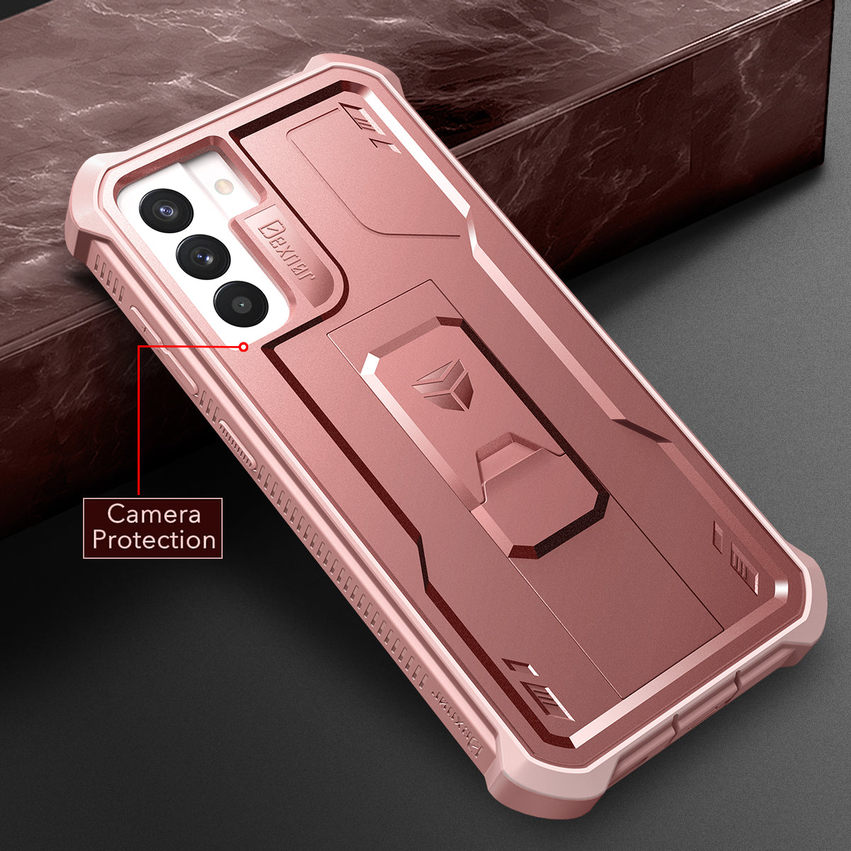 Dexnor Case for Samsung Galaxy S21 FE With Single Screen Protector Full Body Bumper Kickstand Heavy-duty Shockproof Rugged Cover.