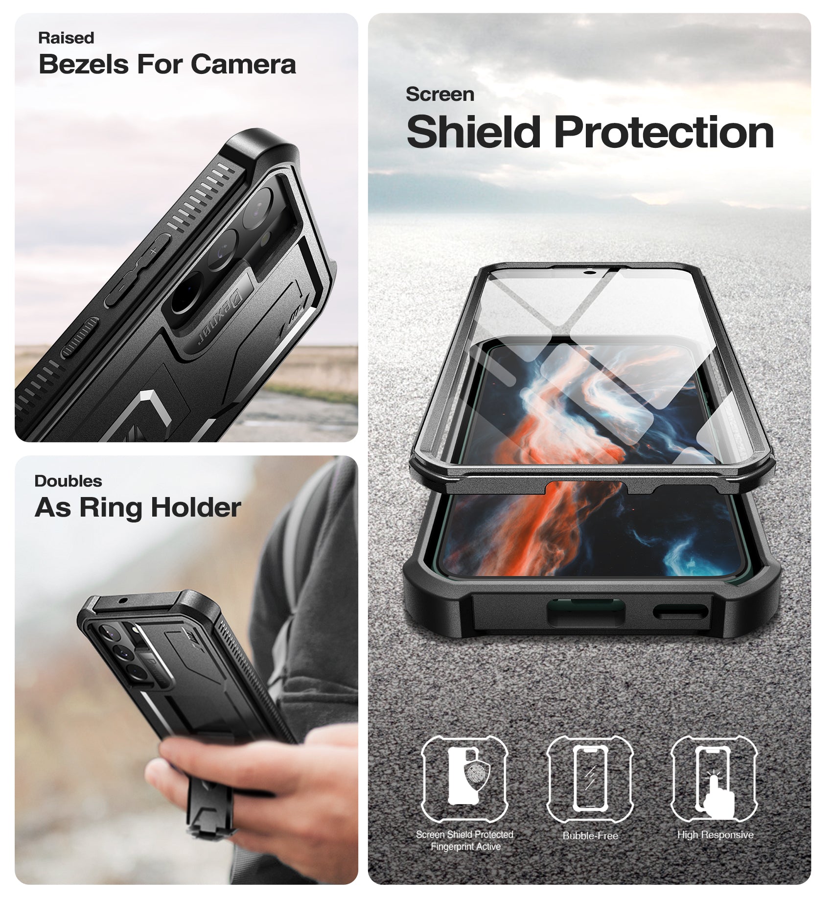 Dexnor Case for Samsung Galaxy S22 5G 6.1 inches Extra Front Frame Heavy Duty Military Grade Protection Built-in Screen Protector and Kickstand Full Body