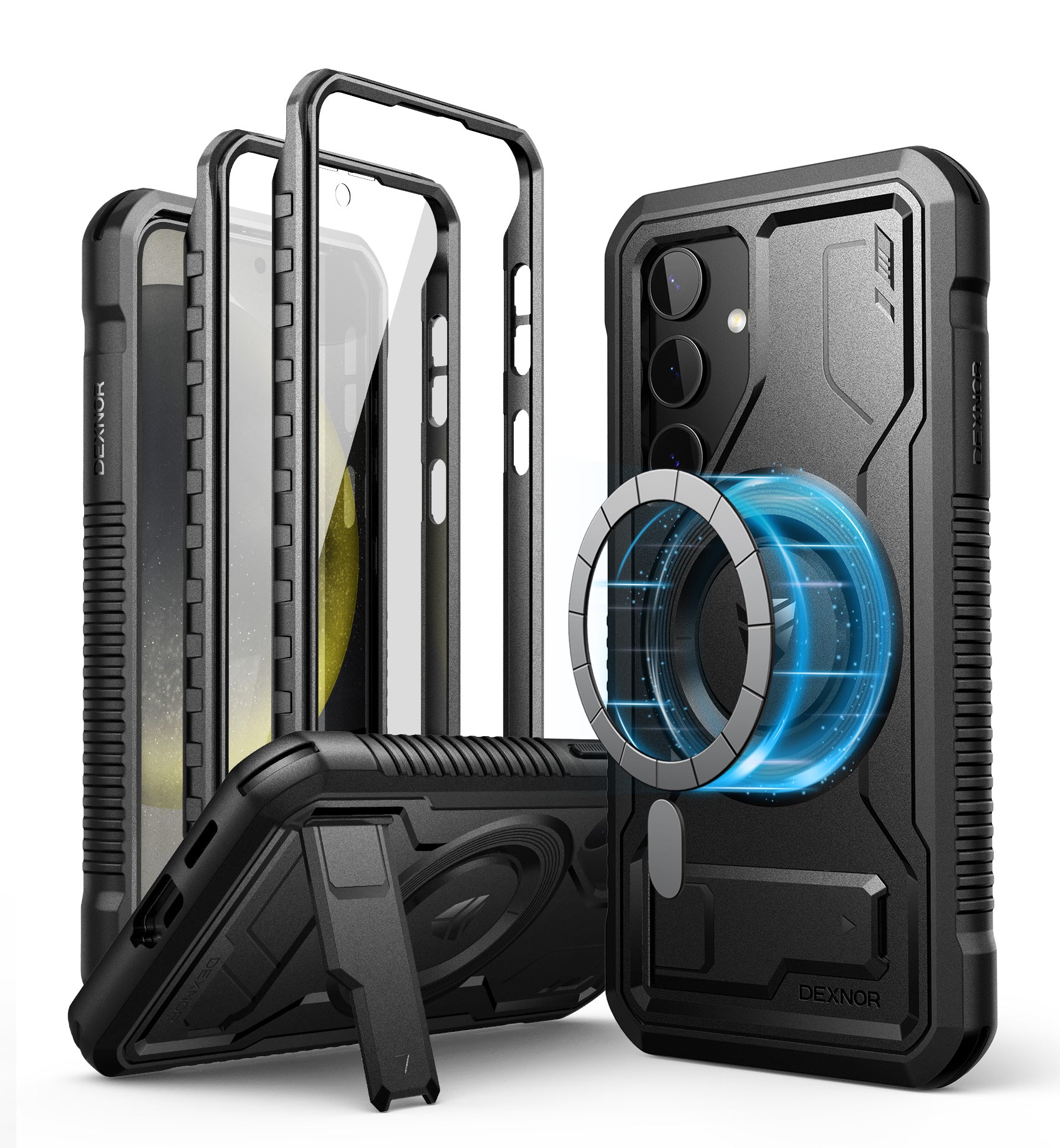 Dexnor Case for Samsung Galaxy S24 with Kickstand 2 Front Frames Built-in Screen Protector Compatible with Magsafe Rugged Shockproof Full-body Protective Cover