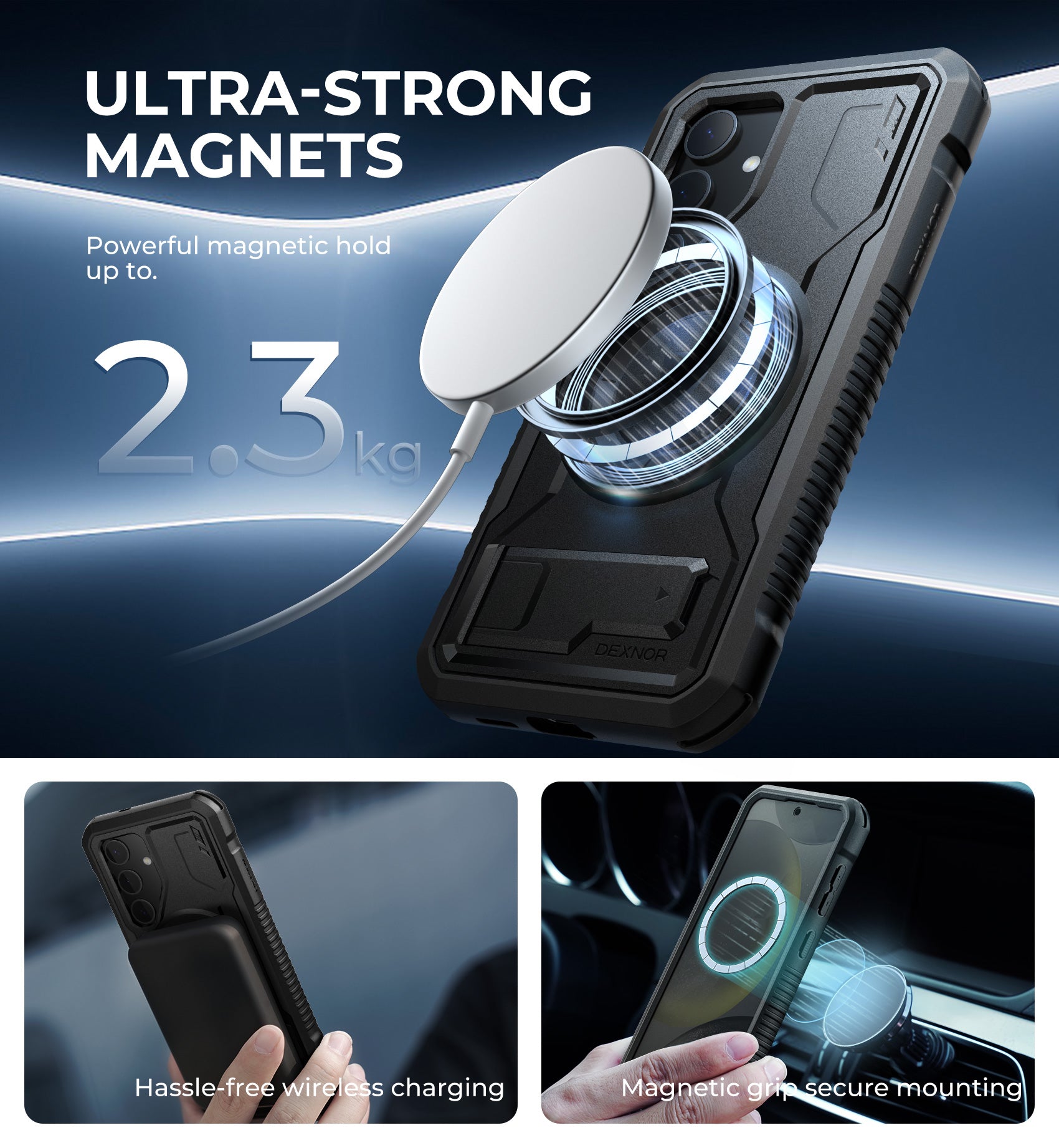 Dexnor Case for Samsung Galaxy S24 with Kickstand 2 Front Frames Built-in Screen Protector Compatible with Magsafe Rugged Shockproof Full-body Protective Cover