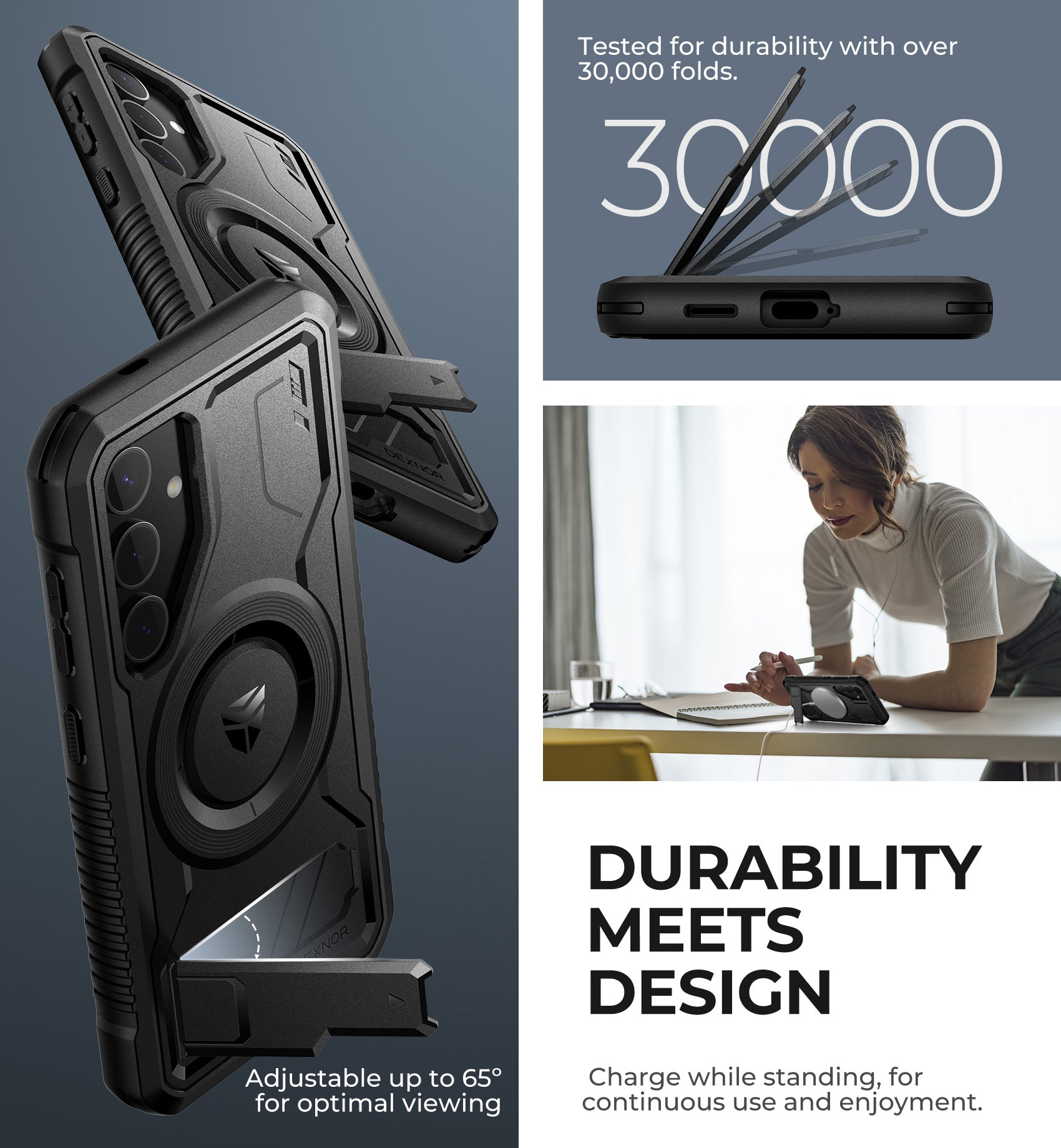 Dexnor Case for Samsung Galaxy S24 with Kickstand 2 Front Frames Built-in Screen Protector Compatible with Magsafe Rugged Shockproof Full-body Protective Cover