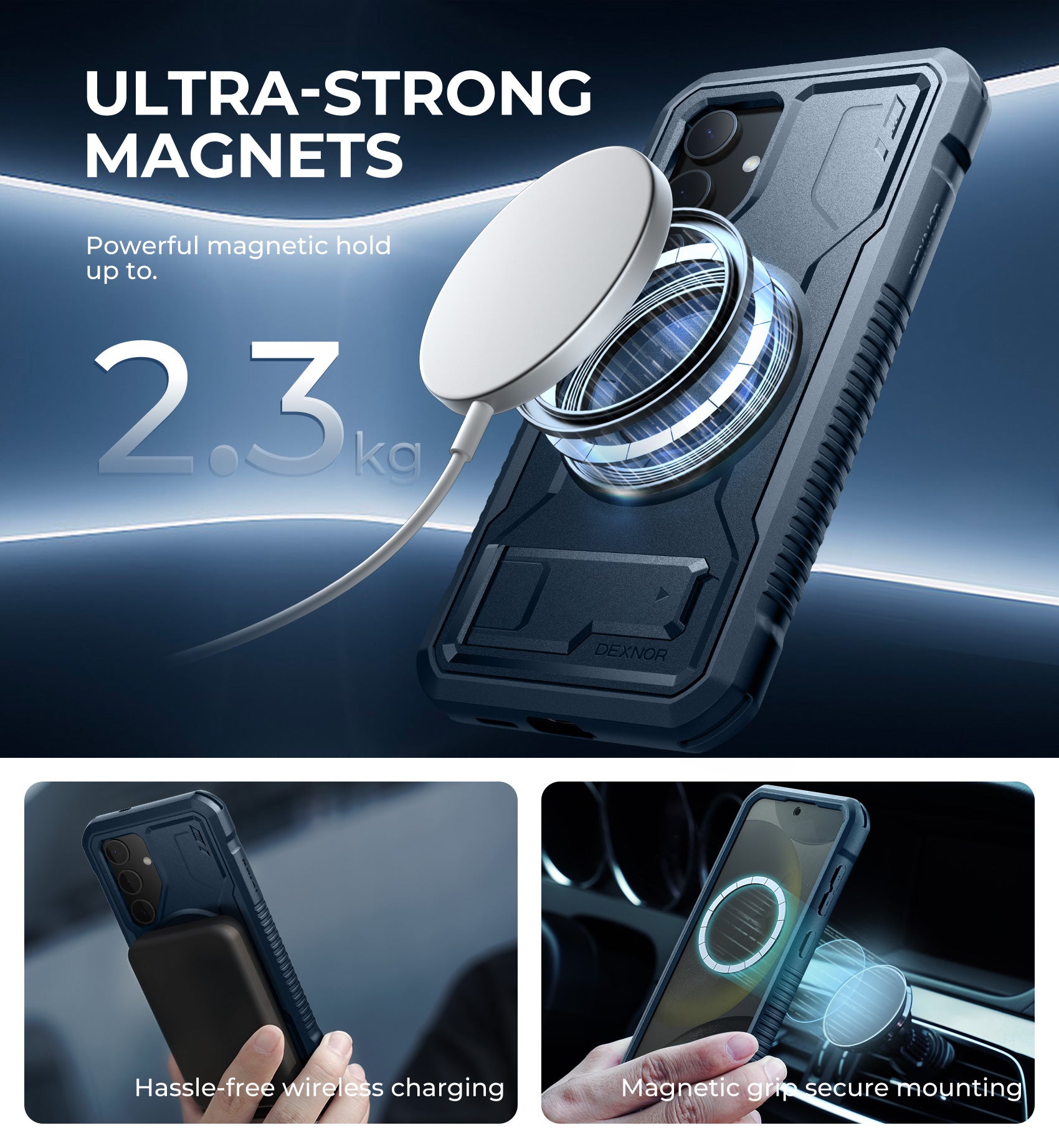 Dexnor Case for Samsung Galaxy S24 with Kickstand 2 Front Frames Built-in Screen Protector Compatible with Magsafe Rugged Shockproof Full-body Protective Cover