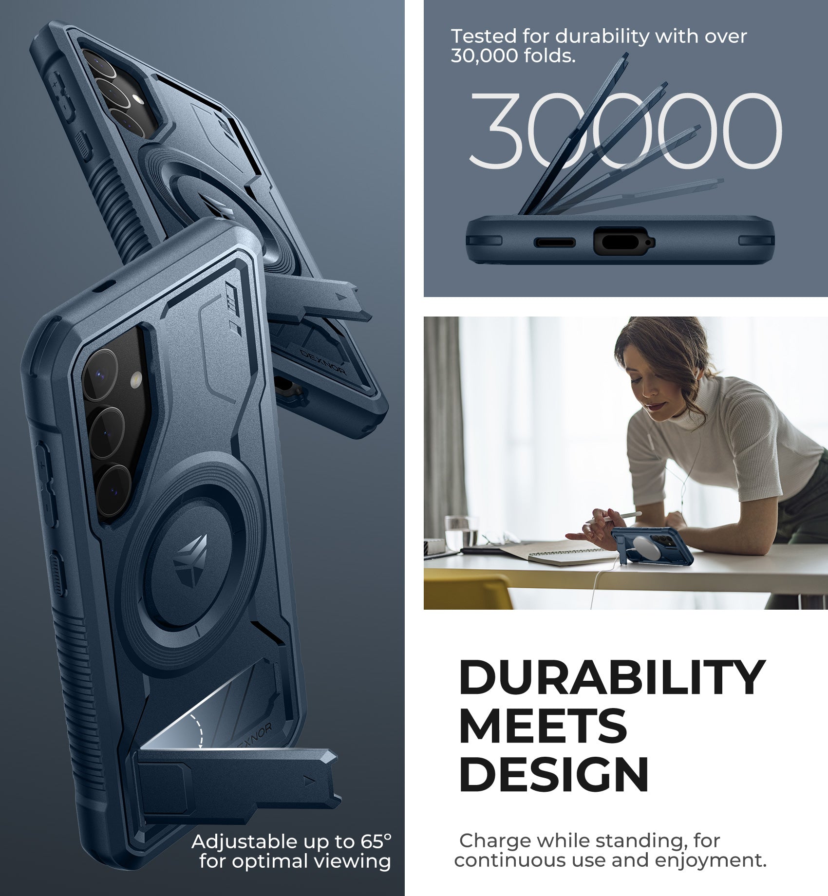 Dexnor Case for Samsung Galaxy S24 with Kickstand 2 Front Frames Built-in Screen Protector Compatible with Magsafe Rugged Shockproof Full-body Protective Cover