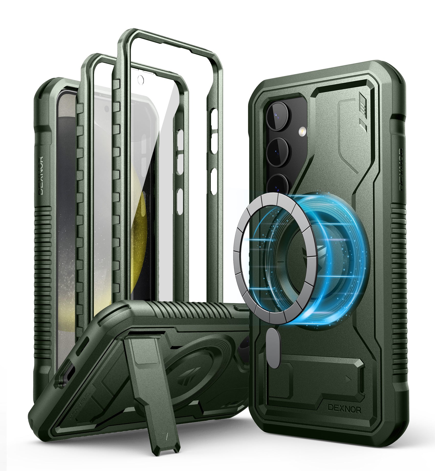 Dexnor Case for Samsung Galaxy S24 with Kickstand 2 Front Frames Built-in Screen Protector Compatible with Magsafe Rugged Shockproof Full-body Protective Cover
